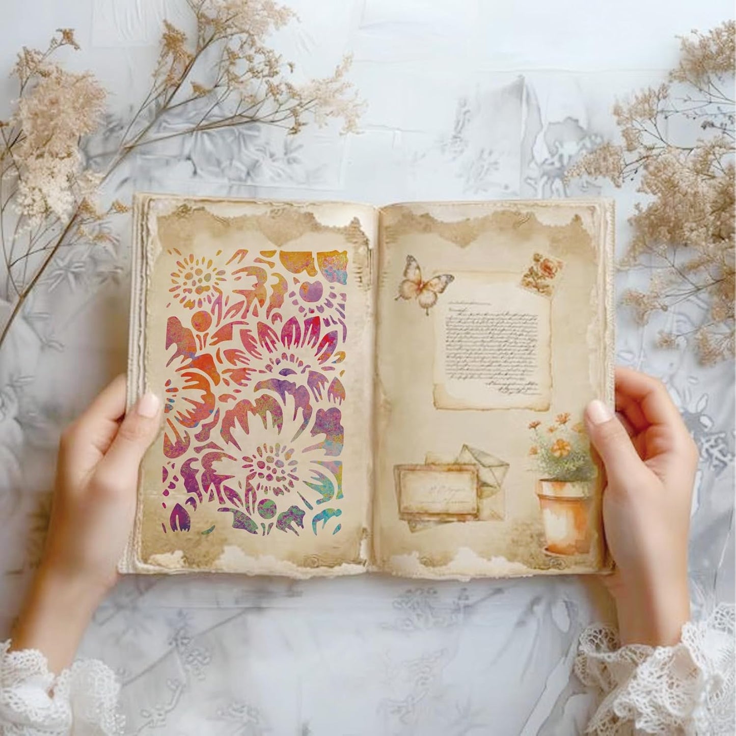 16 Pieces Stencils for Painting, Abstract Texture Mixed Media Art Supplies Crafts Reusable Layering Stencil Brick Pattern Templates for Drawing Card Making Canvas Furniture Paper (Mixed16)