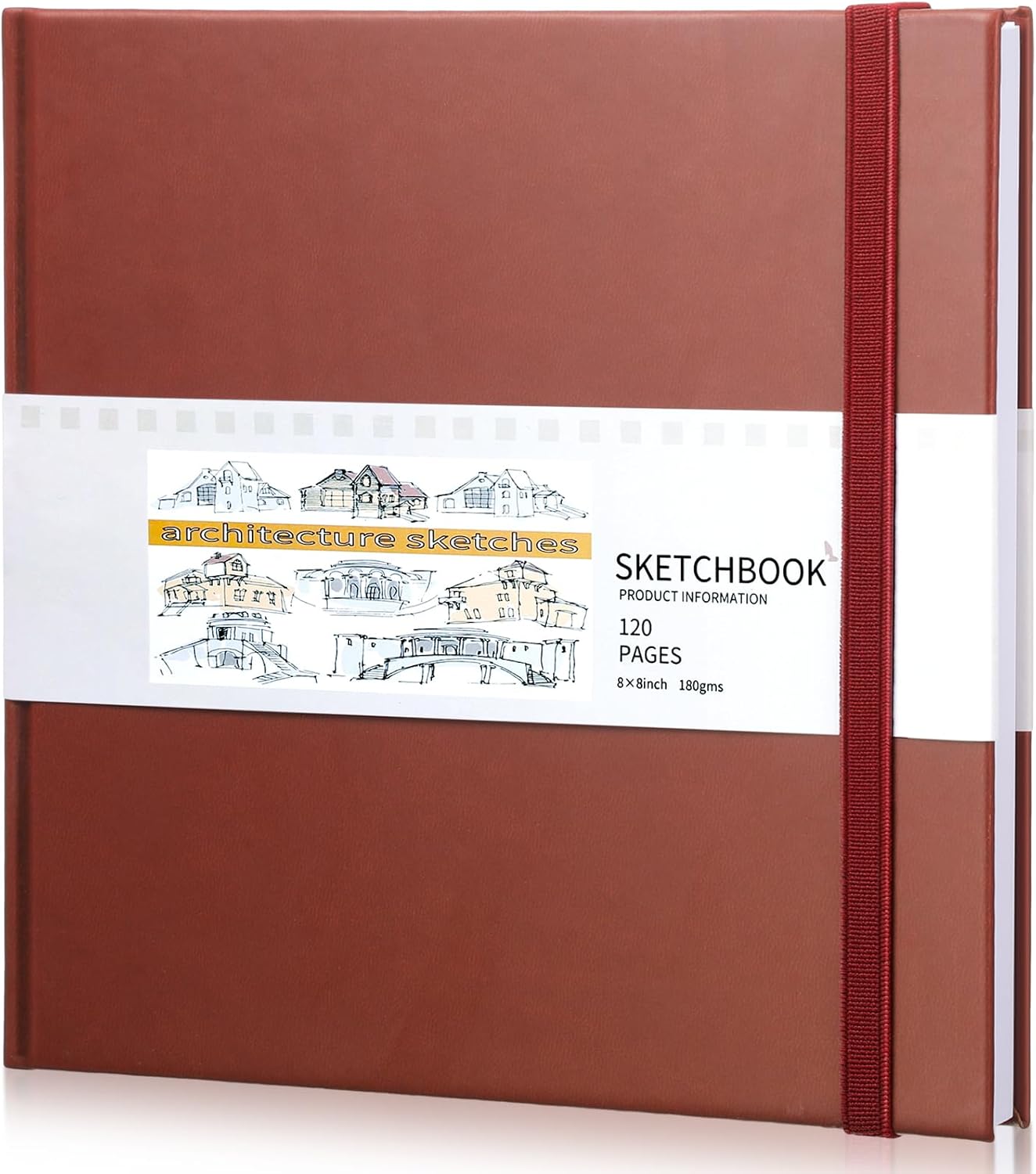 Moinchore Back to School Gifts Square Sketchbook 8 x 8 Inch Hardcover Art Sketch Book Drawing Papers 120 Pages, Mixed Media Journal Notebook with Elastic Closure Sketchbook for Drawing(Dark Red)