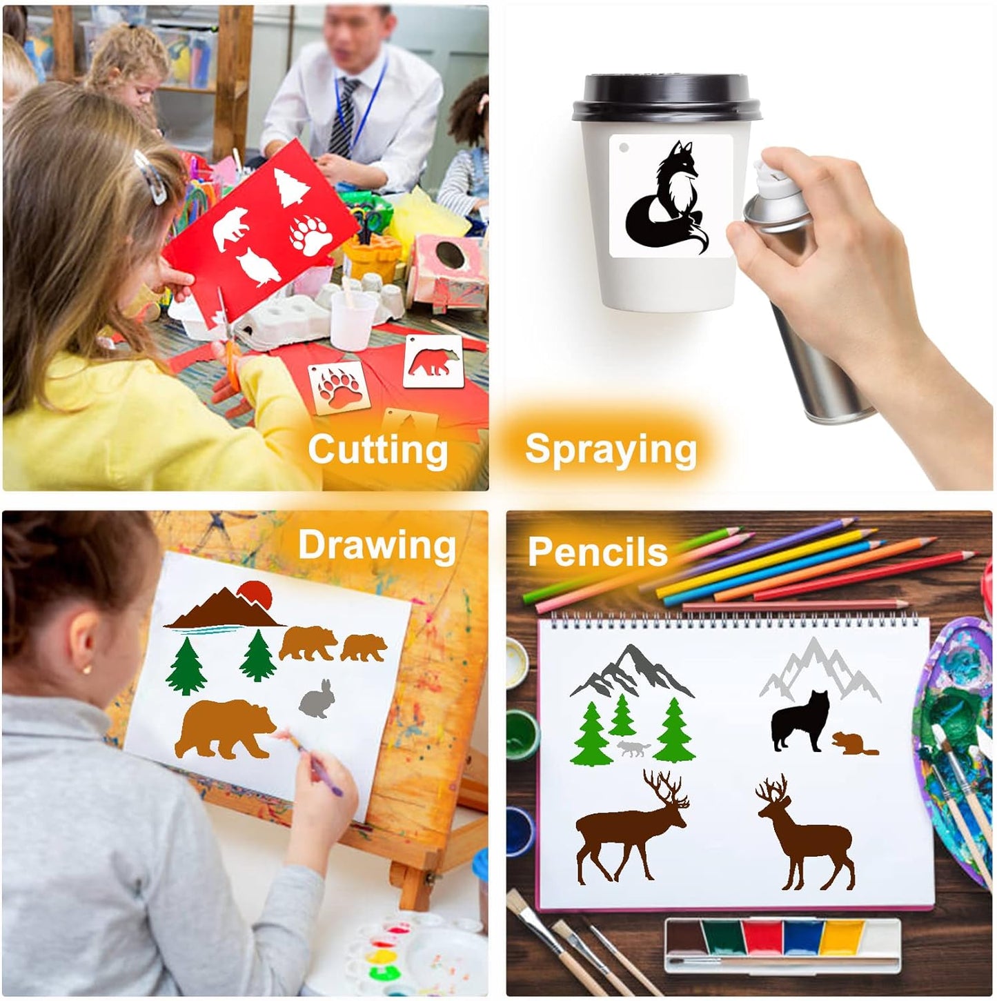 Small Stencils for Painting on Wood Reusable, 3 Inch Reusable Stencil for Craft Ornament Paint Template Stencils for Wall Card Rock Wood Signs Coasters Canvas Home Decor (Animal Wildlife)