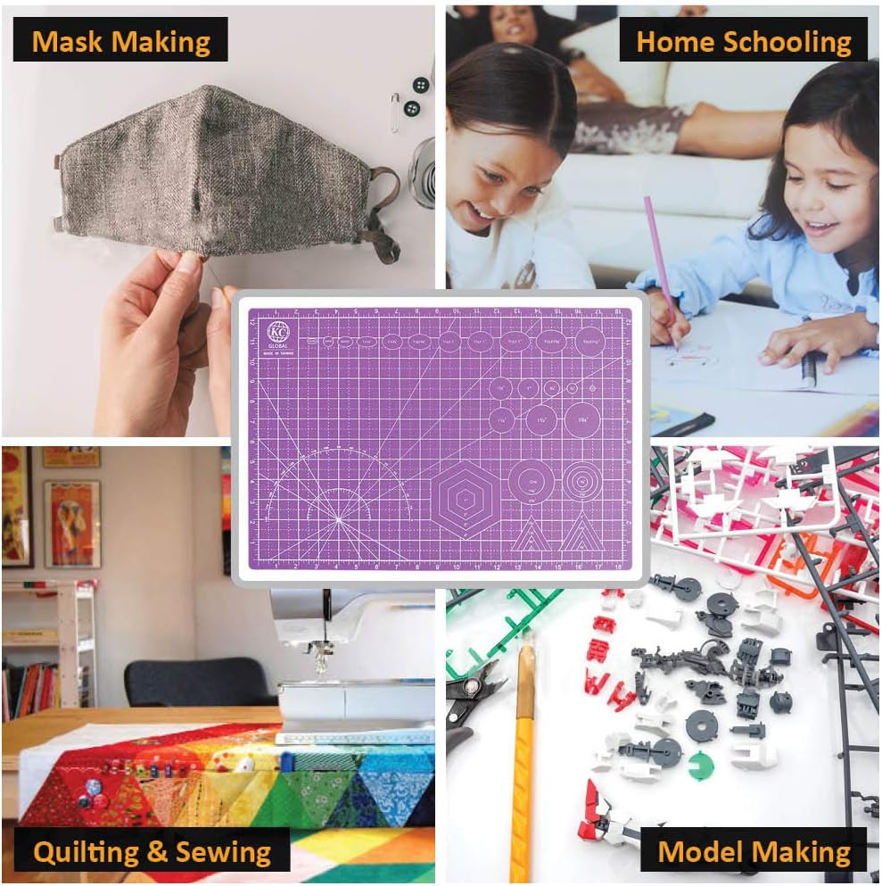 KC GLOBAL A3 (19"x13") Professional Grade Self-Healing Cutting Mat (Purple) - Odor-Free, Double-Sided, Eco-Friendly, Non-Slip, Premium Desk mat for DIY, Crafting, Model Building,and Art Projects