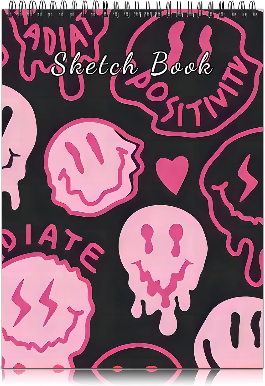 Cabreche Cute Sketchbook Top Spiral Bound Sketch Pad 9 x 12 inch,100GSM Thick Paper 50 Sheets 100 Pages,Art Sketch Book Aesthetic Writing Drawing Paper for Girls Women Face-Black Pink