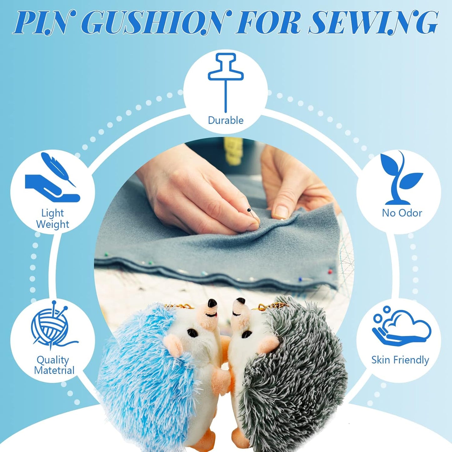 2 Hedgehog Sewing Pincushion with 200 Pieces Sewing Pins Set for Sewing DIY Projects