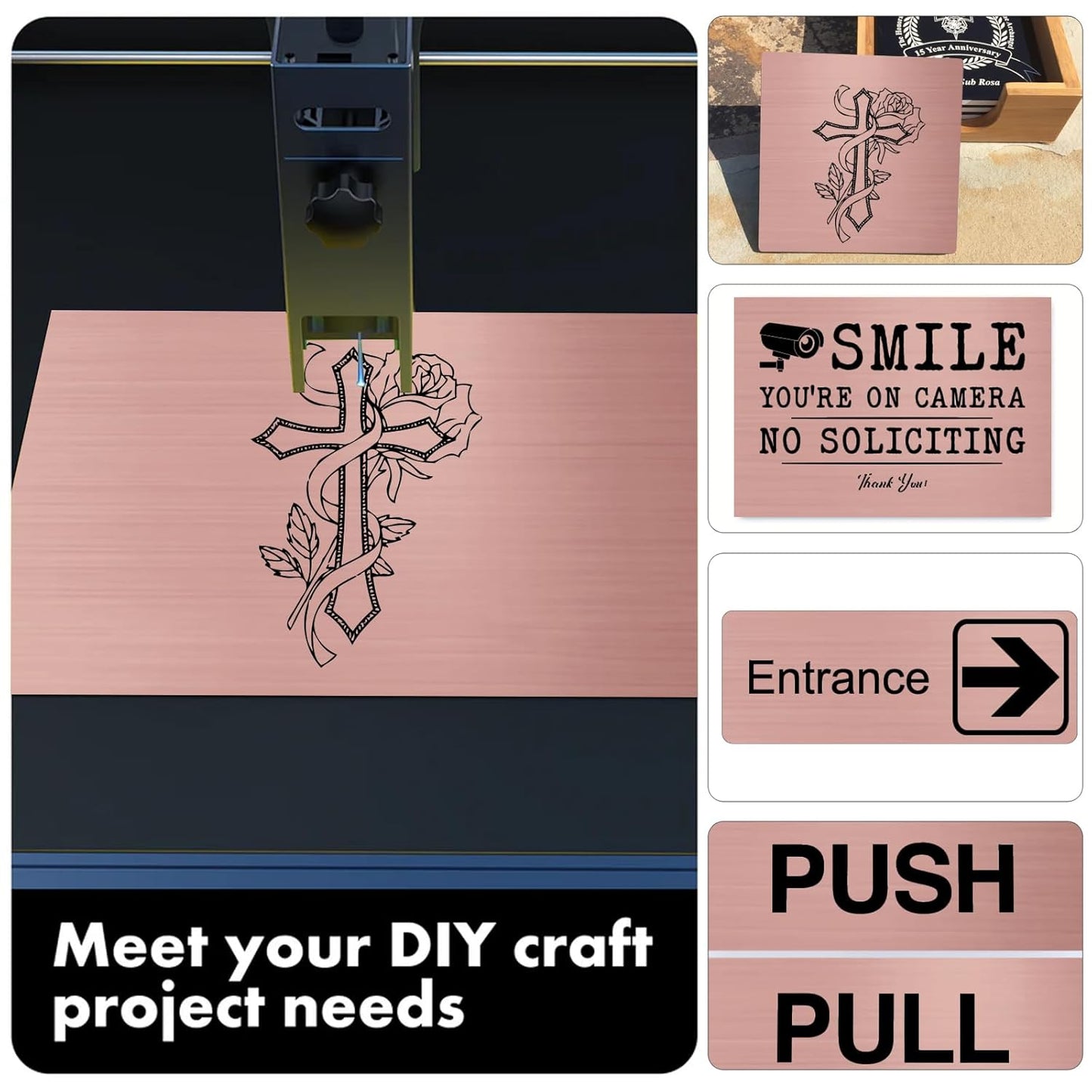 5PCS Laser Engraving Double Color ABS Plastic Sheet,Two-Tone Laserable Engraving Plastic Sheets for Name Badge,Office Label,Laser Product,Size 11.73" x 11.73",Brushed Rose Golden/Black