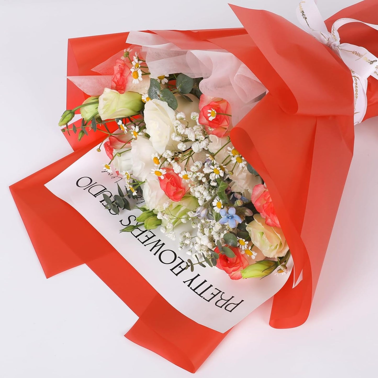 FUHITIM 20 Sheets Flower Wrapping Paper -Waterproof Floral Bouquet Wrapping Paper Used for DIY Crafts, Gift Packaging, Florist Supplies Packaging Paper for Wedding Birthday Gift (Misty Red)