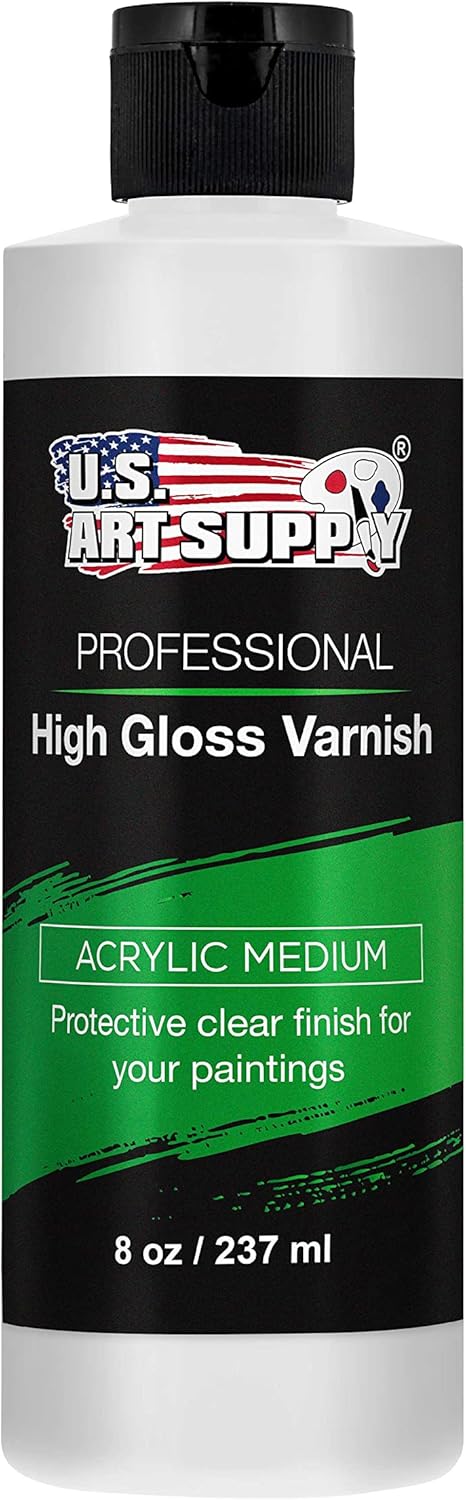 U.S. Art Supply 8 oz High Gloss Varnish for Acrylic Paintings - Clear Protective Finish with UV Protection