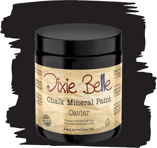 Dixie Belle Paint Company Chalk Finish Furniture Paint - Caviar (8oz) - Matte Black Chic Chalk Mineral DIY Furniture Paint