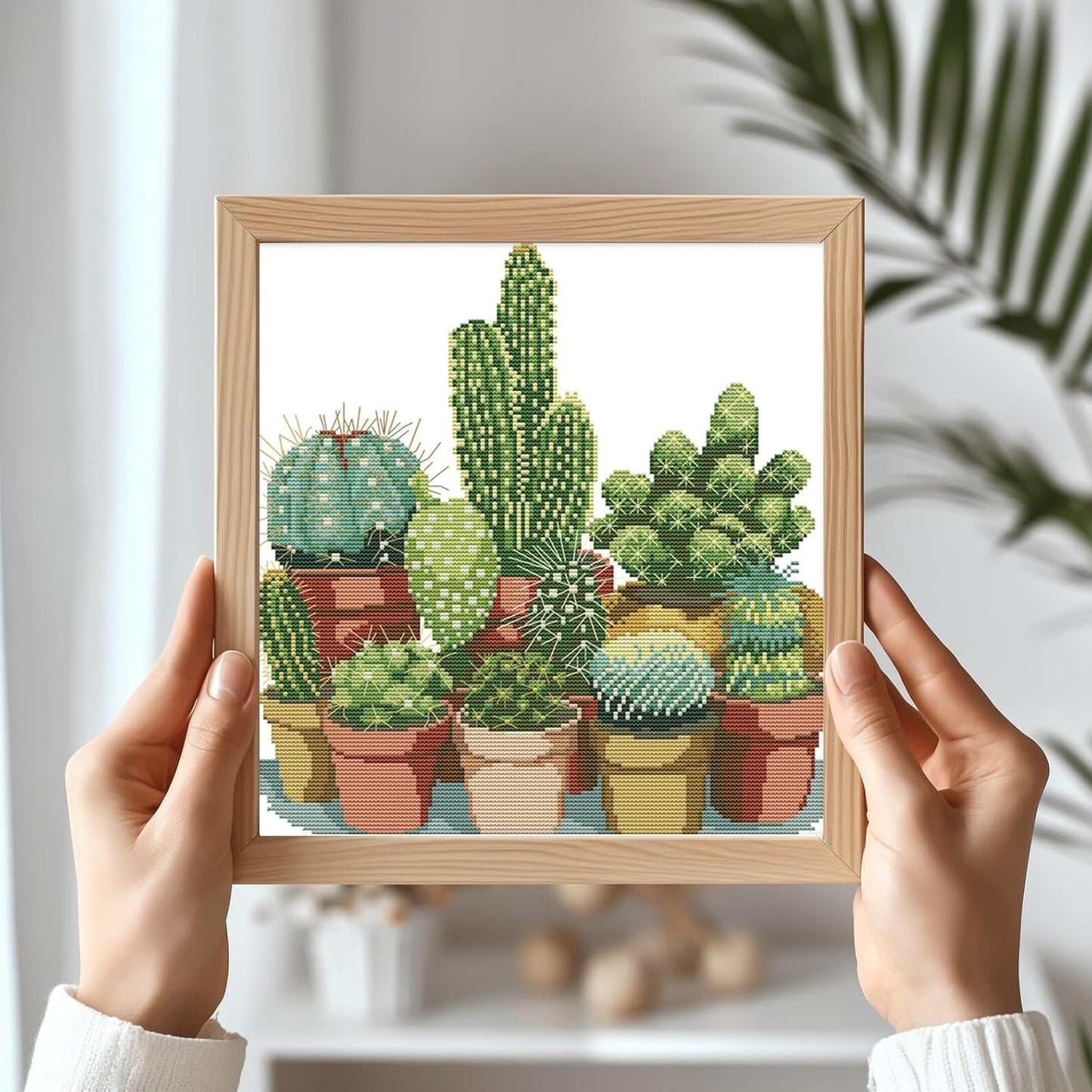 Maydiyer 11CT Stamped Cross Stitch Kits Pre-Printed Embroidery Kit, DMC Threads Needlework Sets-Cactuses 16.9×17.7 inch