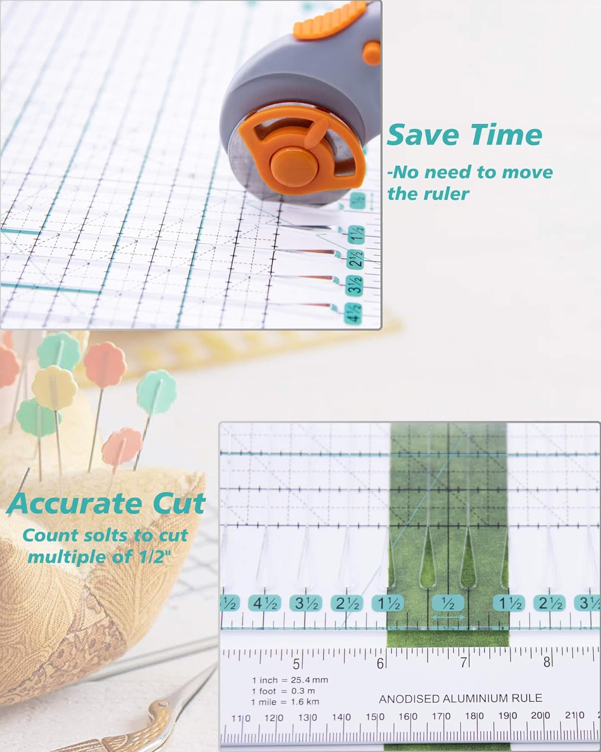 Quilting Ruler for Precise Fabric Cutting 11.5" x 10.5" Quilt Rulers Quilting Sewing Tools Slotted Rulers for Accurate Measurements and Easy Cutting Fabrics Green