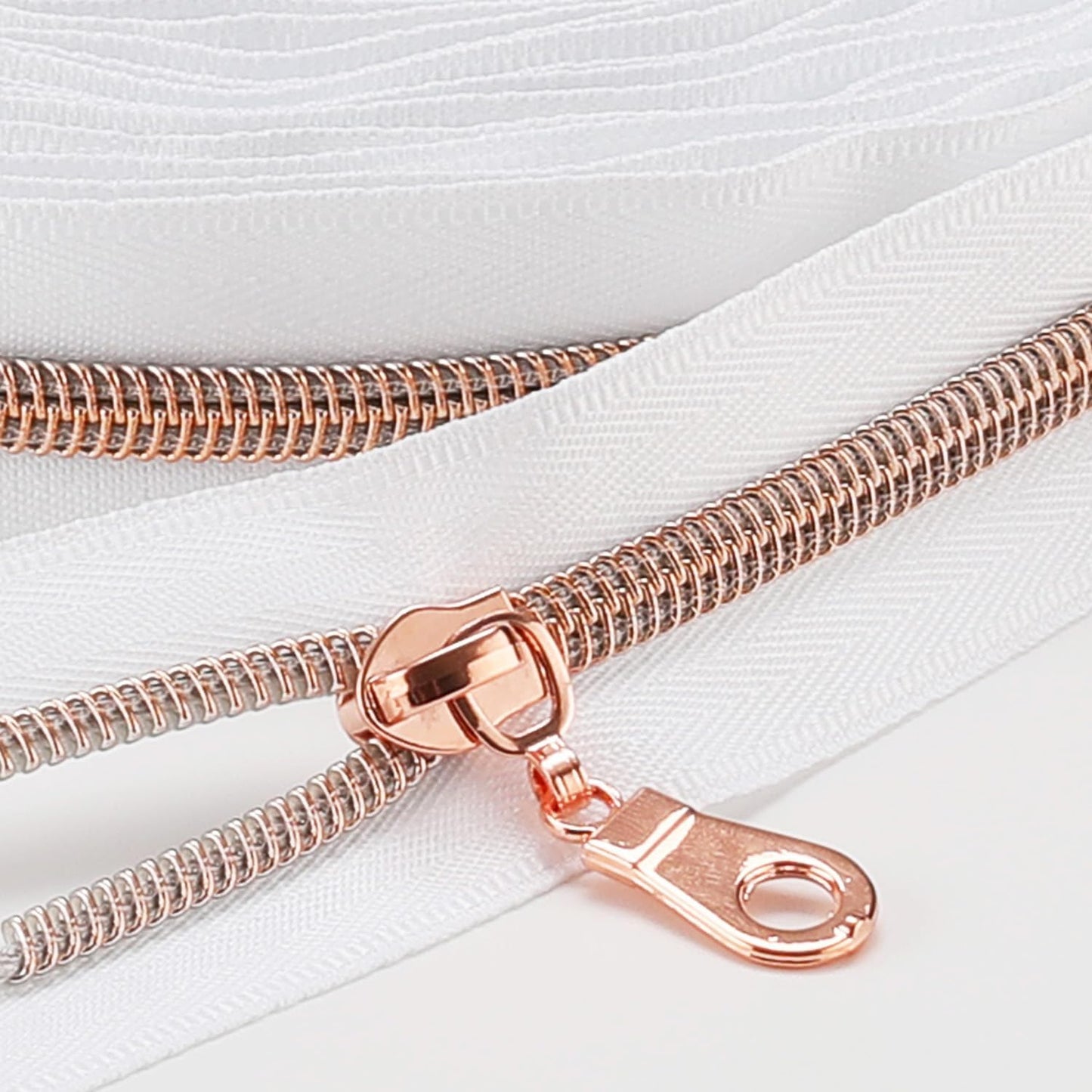 The Yards 10 Yards Bulk White Nylon Coil Zipper with Rose Gold Teeth - Replacement Sewing Zipper with 10PCS Sliders for DIY Craft Bags