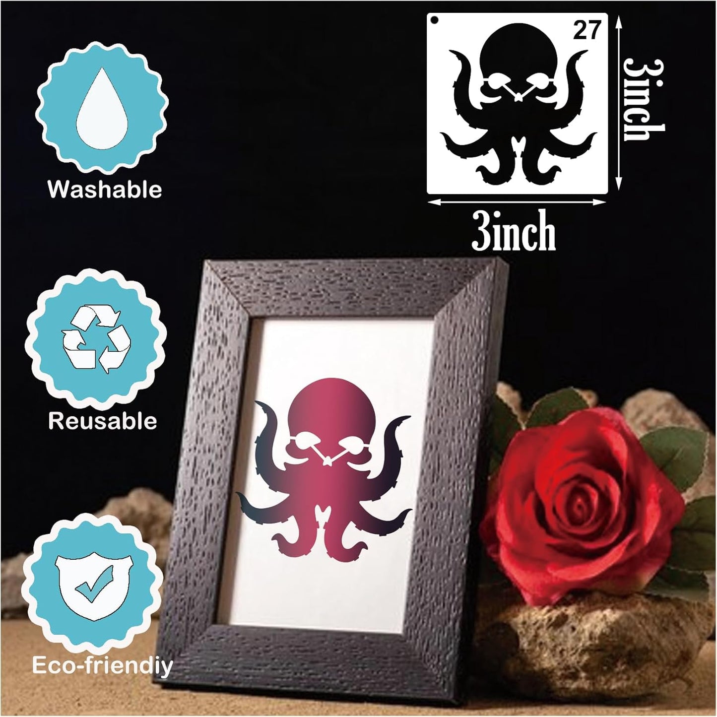 Small Stencils for Painting on Wood Reusable, 3 Inch Reusable Stencil for Craft Ornament Paint Template Stencils for Wall Card Rock Wood Signs Coasters Canvas Home Decor (Skull)