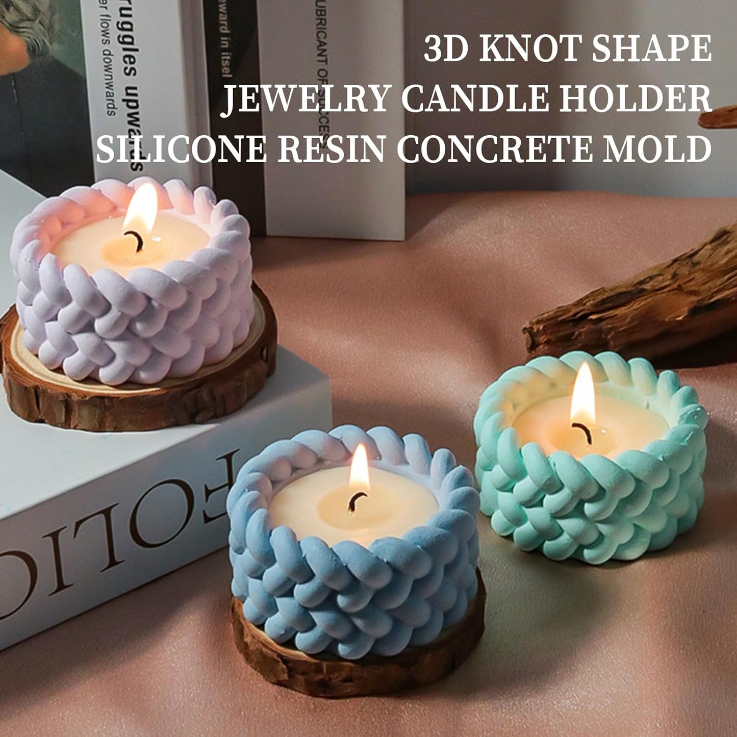 Wehous 2PCS Knot Shape Tealight Holder Mold, Unique 3D Candle Holder Silicone Resin Mold, Cylinder Jewelry Holder Container Storage Mold for Epoxy Resin Concrete Art Craft Home Xmas Decor