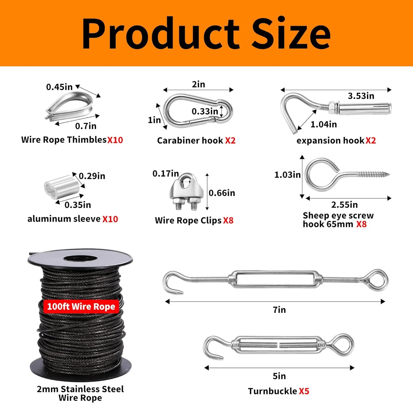 1/16" Wire Rope Kit,30M/100FT Black Vinyl Coated 304 Stainless Steel Cable,String Light Hanging Kit with Turnbuckle for Outdoor,Garden Wire(55 Pack)