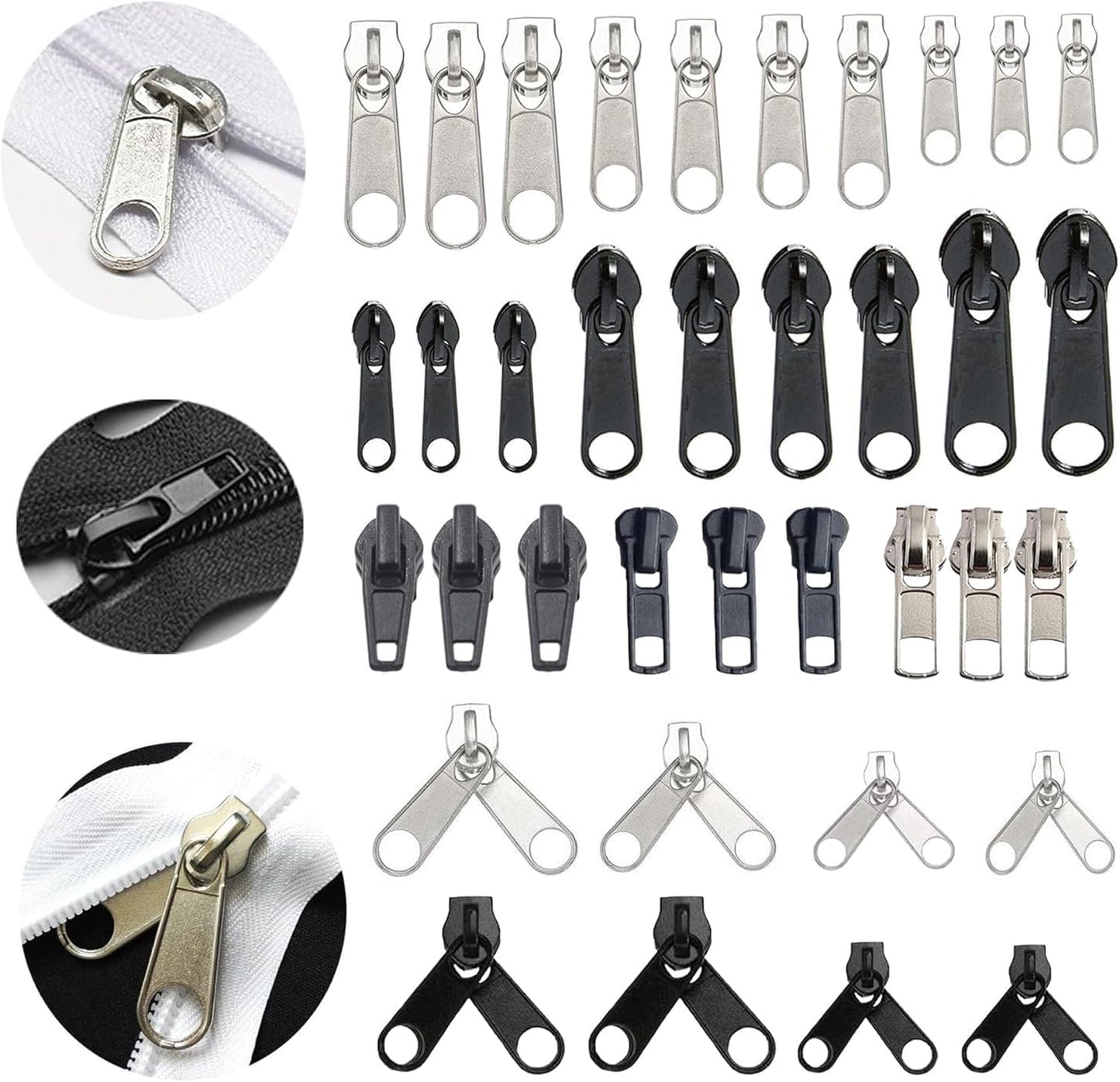 265pcs Zipper Repair Kit, Zipper Pull Replacement with Instant Pliers for Luggage, Coats, Jackets,Tents, Backpacks(All-in-One)