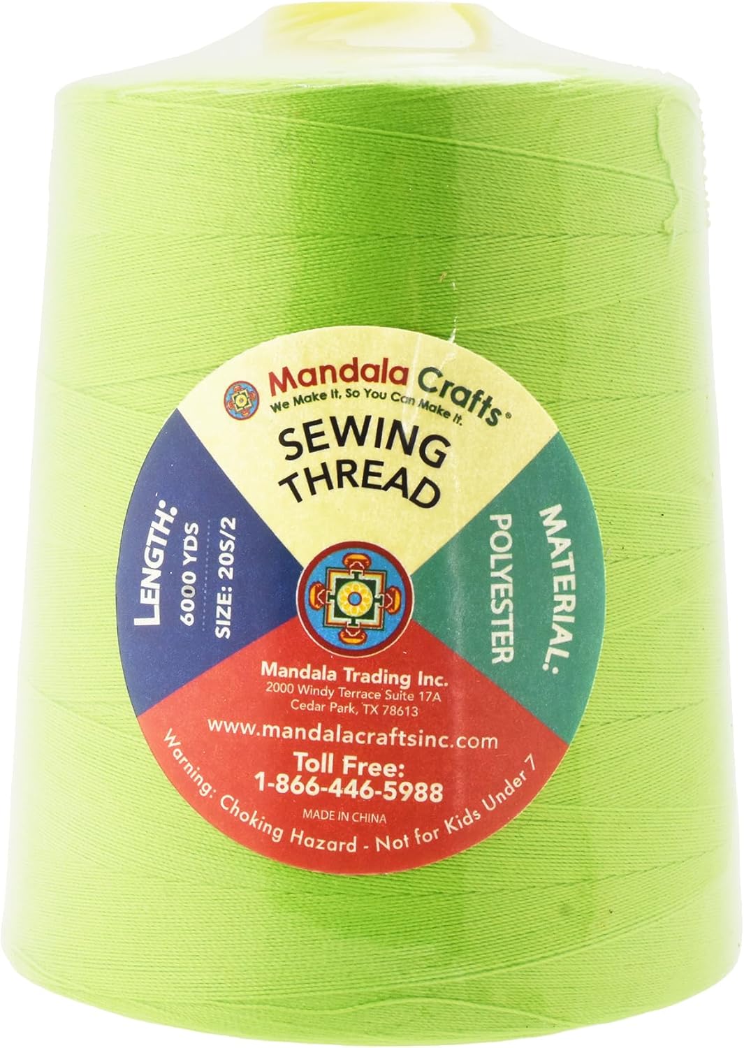 Mandala Crafts 4 Pack of Serger Threads Cones Spools - 20S/2 24000 Yards Polyester Lime Green Threads for Sergers Machine and Overlock Quilting Sewing Machine
