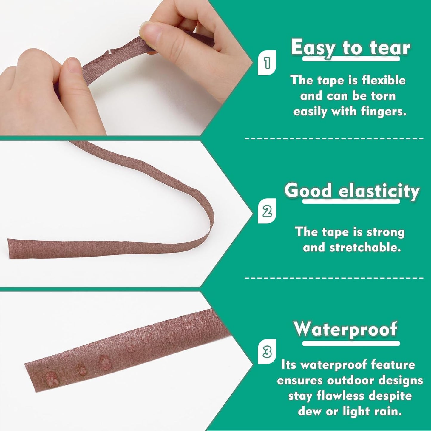 Floral Tape, 1/2inch Flower Tape, Flower Tape for Bouquet Stem Wrap Floral Arranging Craft Projects Corsages, Wedding Bouquet (Brown)