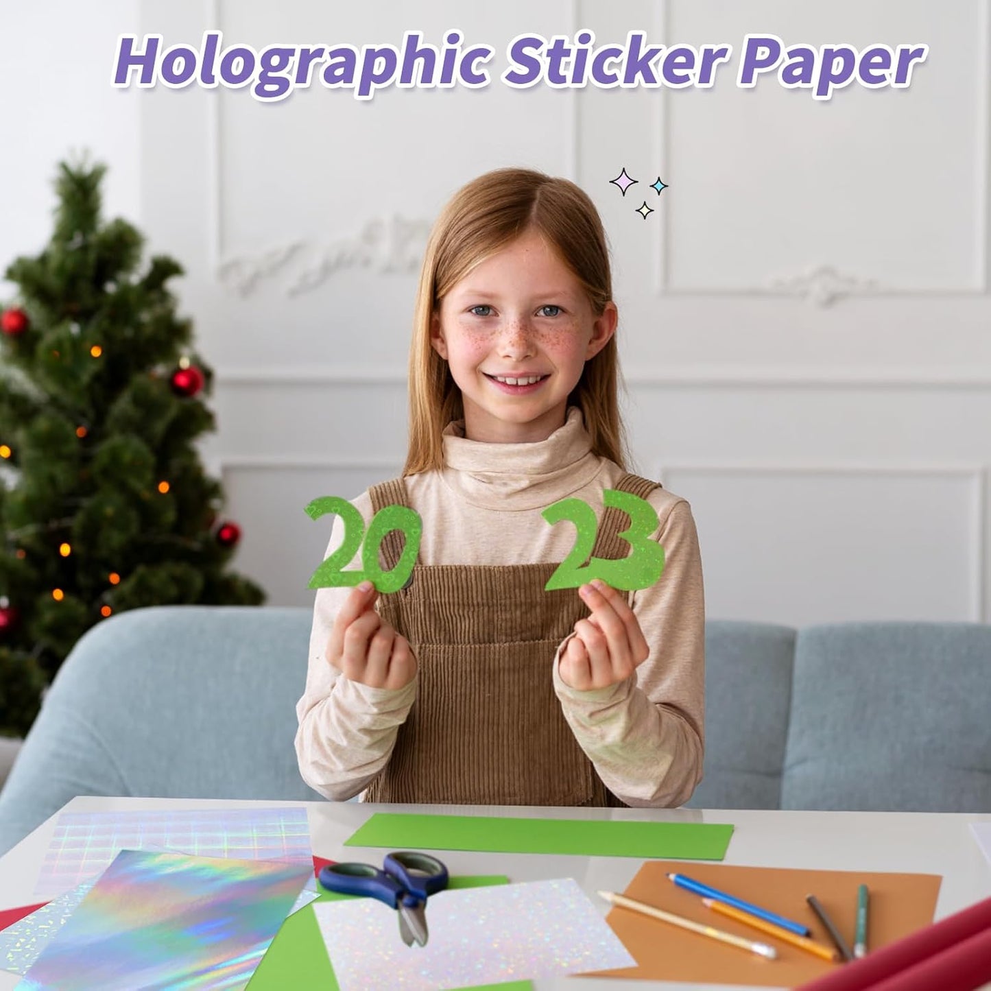 36 Sheets Holographic Sticker Paper,Holographic Laminate Sheets,A4 Size Clear Vinyl Sticker Sheets Self-Adhesive Rainbow Overlay Sheets with 6 Styles Mixed,11.7 x 8.3 Inches