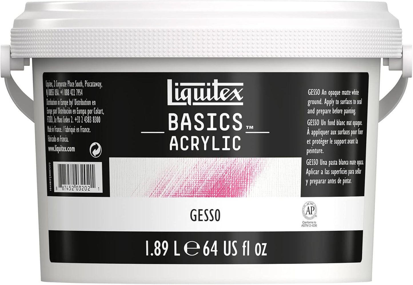 Liquitex BASICS Gesso Surface Prep Medium, 1.89L (64-oz) Tub, White