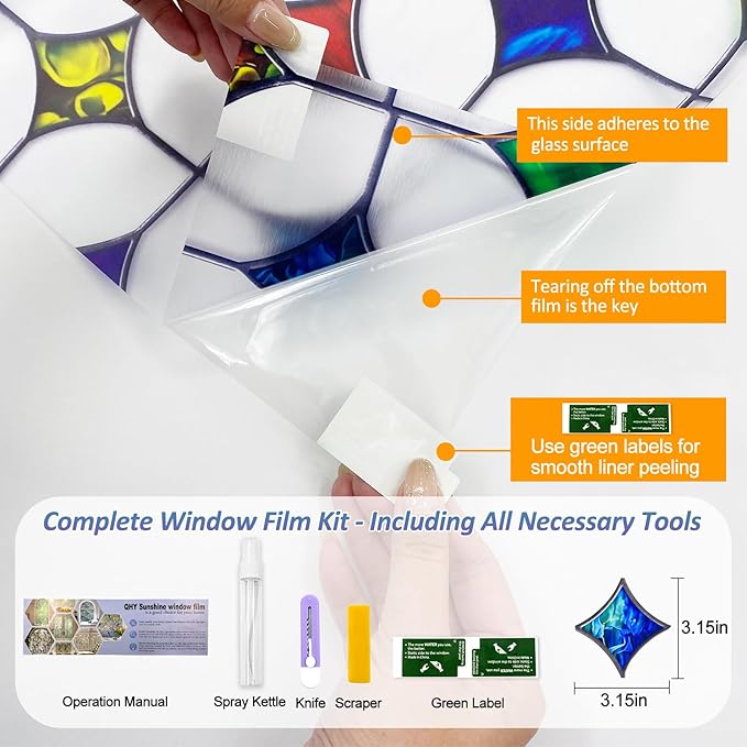 Stained Glass Window Film - Non-Adhesive Colorful Privacy Film | Privacy Protection, Reusable & Renter Friendly | Perfect for Bedroom/Bathroom Room Decor(Frosted Mosaic, 17.5 X 157.4 in)