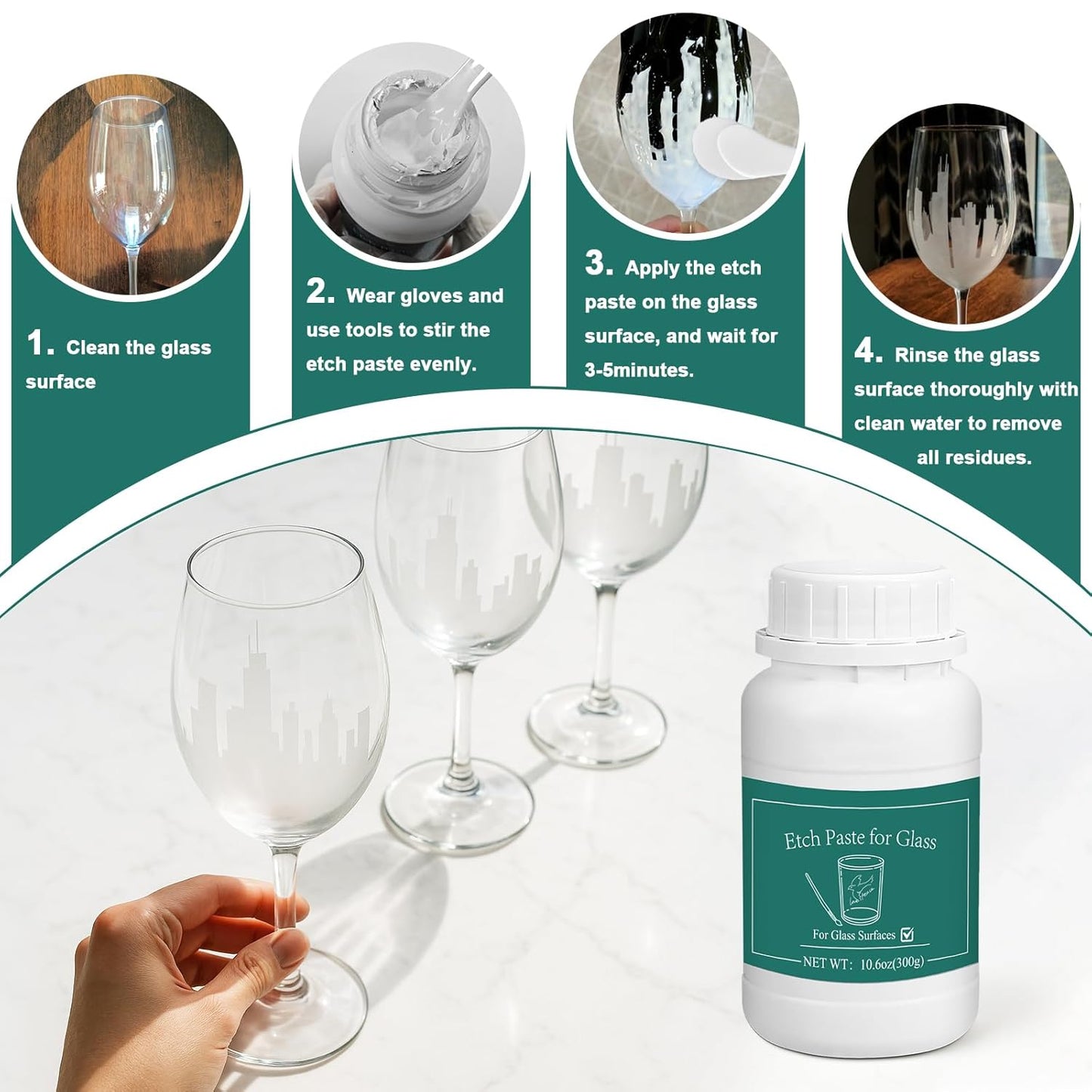 Glass Etch Paste Kit - 300g, Create Permanently Stunning Designs on Glass Surfaces, Perfect for DIY Mirrors, Windows, Glassware