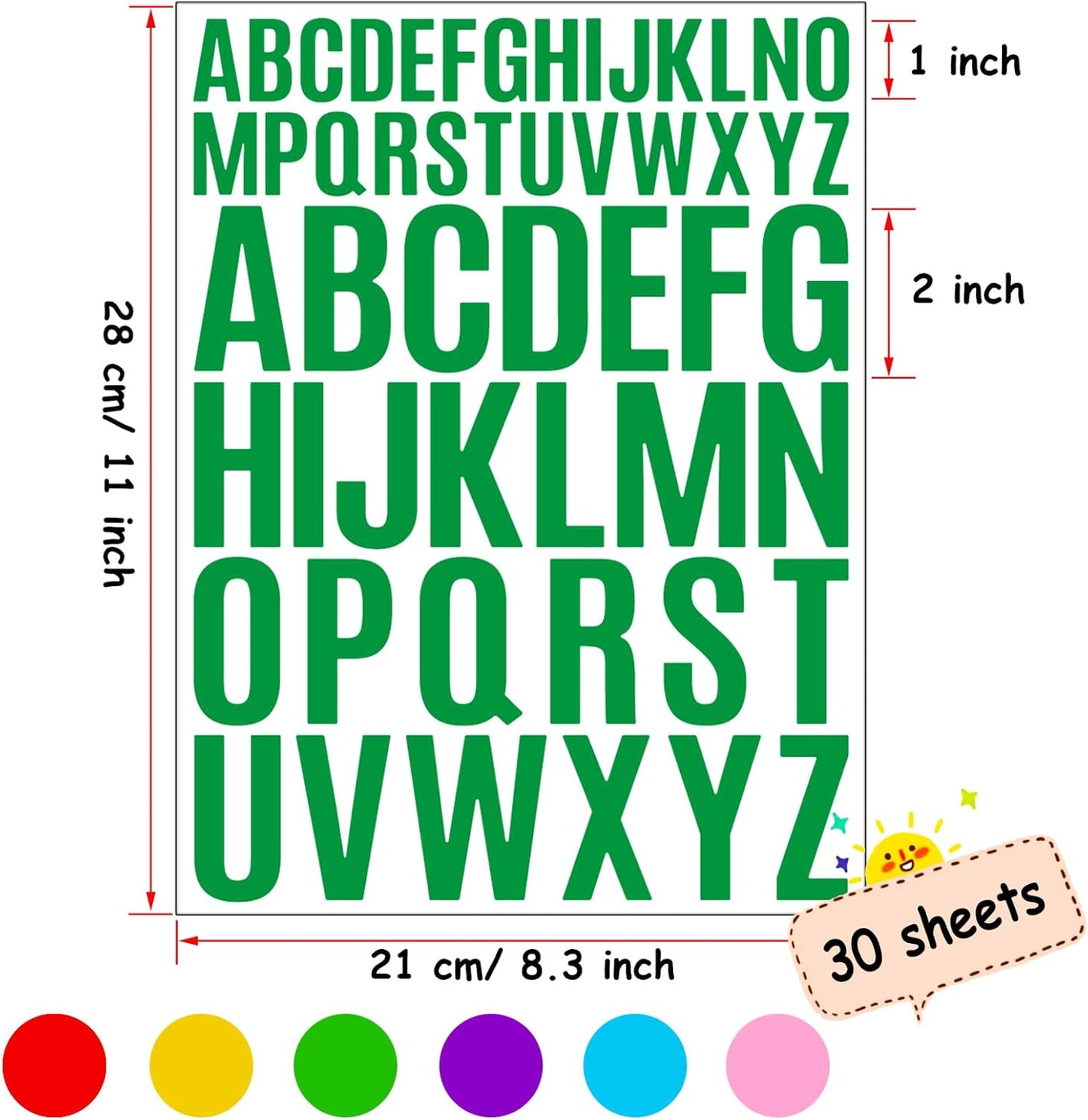 Bemeol Letter Stickers 1560 Pieces 30 Sheets Stick on Vinyl Letters Capital Alphabet Sticker Letter for Craft Bulletin Boards Classroom Home Business Decor(Multicolor,1 Inch,2 Inch)