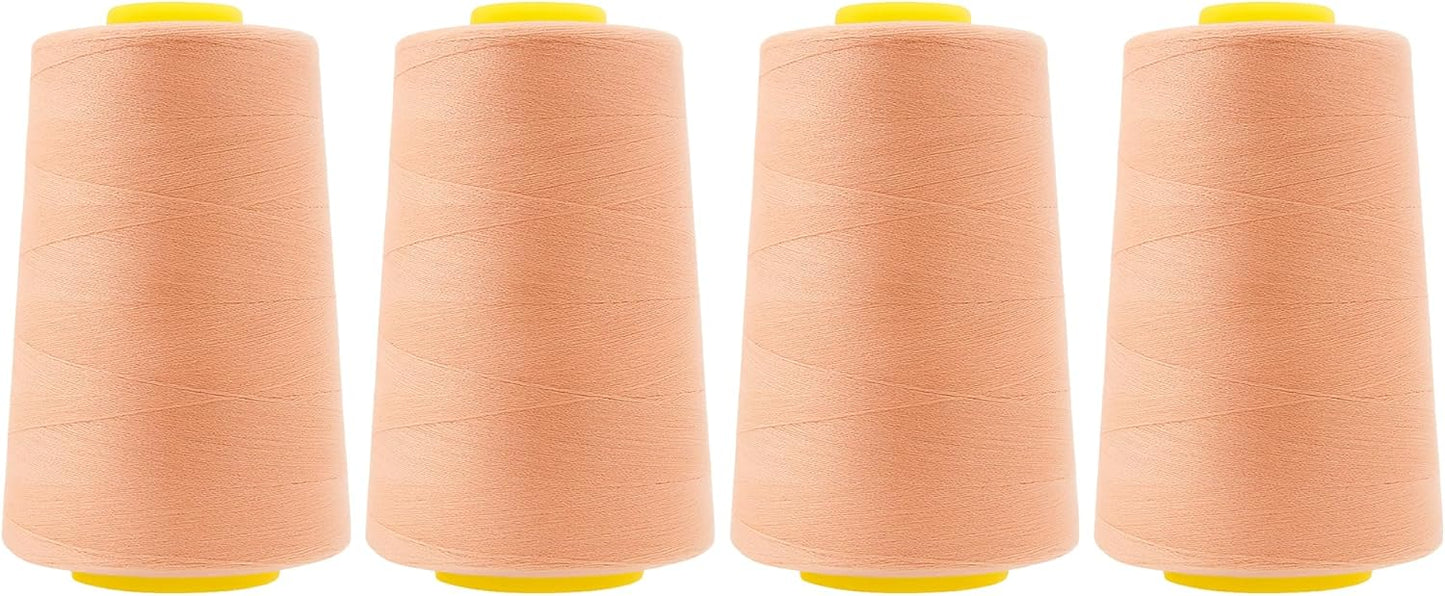 Mandala Crafts 4 Pack of Serger Threads Cones Spools - 40S/2 24000 Yards Polyester Peach Threads for Sergers Machine and Overlock Quilting Sewing Machine