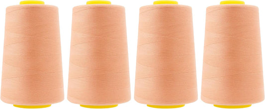 Mandala Crafts 4 Pack of Serger Threads Cones Spools - 40S/2 24000 Yards Polyester Peach Threads for Sergers Machine and Overlock Quilting Sewing Machine