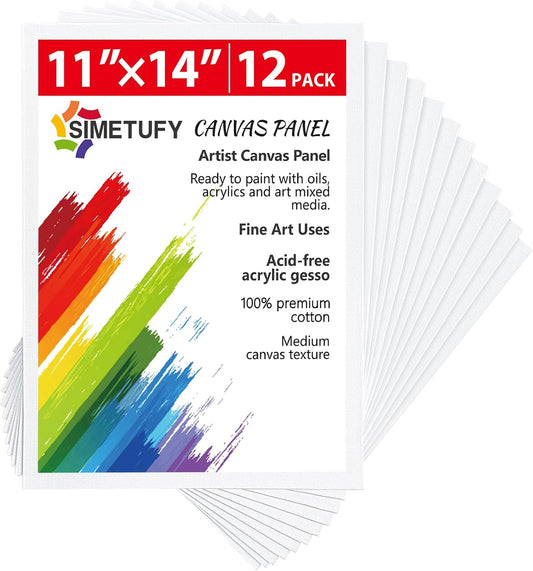 Simetufy 11 x 14 inch 12 Pack Painting Canvas Panels, Canvas Boards for Painting Gesso Primed Acid-Free 100% Cotton for Acrylics Oil Watercolor Paints