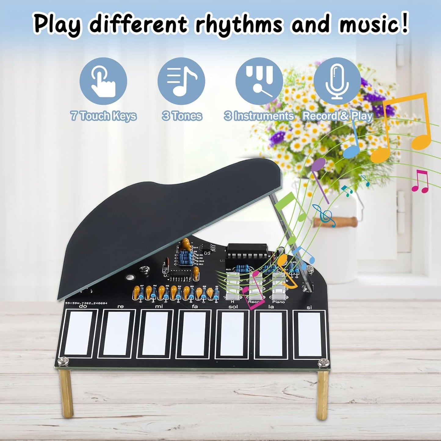 MIOYOOW DIY Electronic Piano Soldering Practice Kit, 7 Keys Mini Musical Instrument Solder Project with Piano, Violin and Guitar Tones, STEM Electronics Learning Kit for Home and School Education