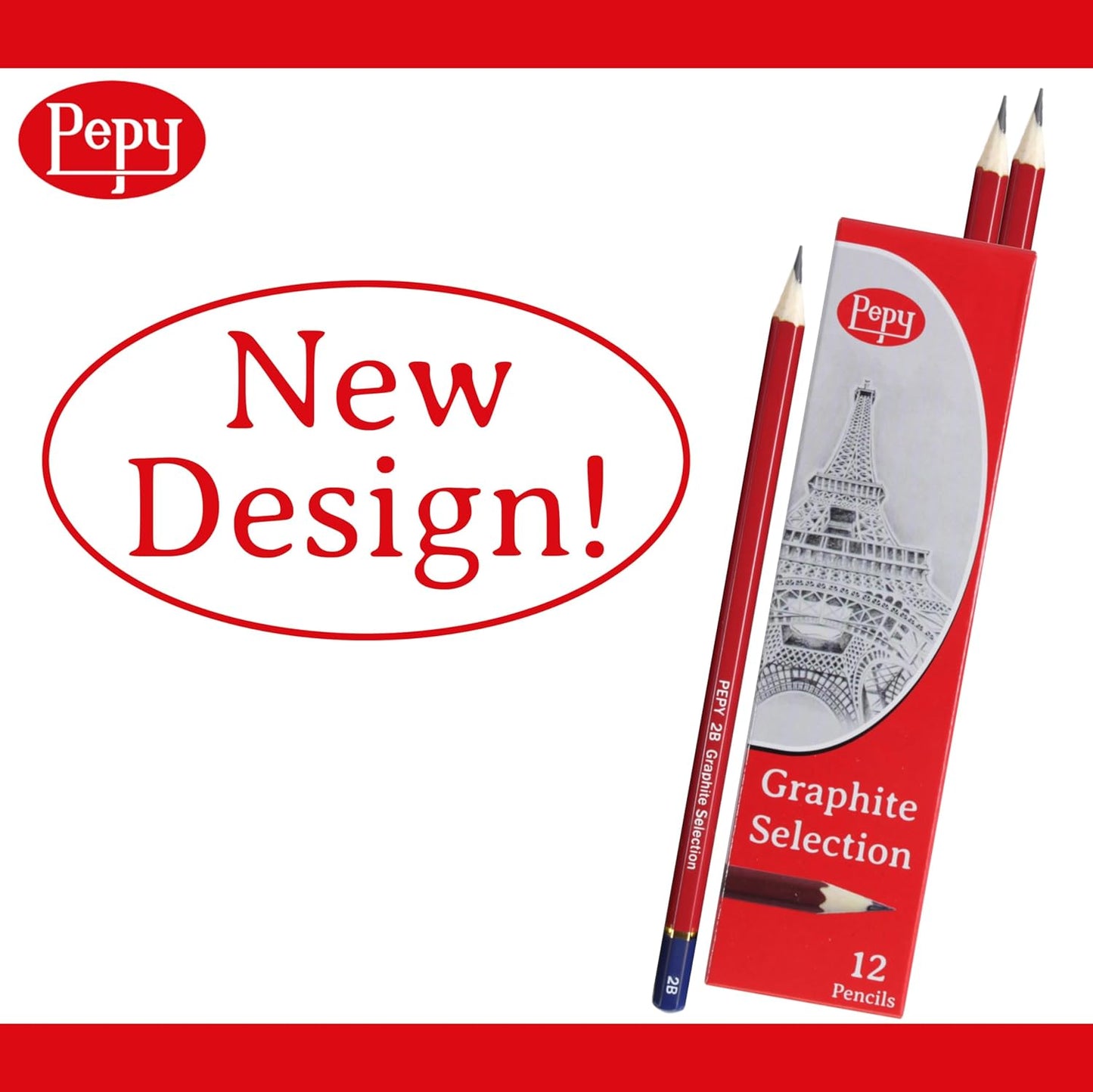 Pepy Graphite Professional Drawing Pencils - Set of 12 6B Pre-Sharpened Black Lead Pencils; Perfect for Drawing, Sketching and Shading, Graphic and Fine Art