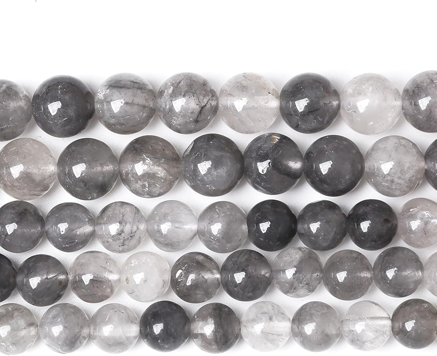 36pcs 10mm Natural Grey Cloud Crystal Stone Beads for Jewelry Making Energy Healing Power Stone Beads DIY Bracelet Necklace Accessories 15"(10mm, Grey Cloud Crystal)
