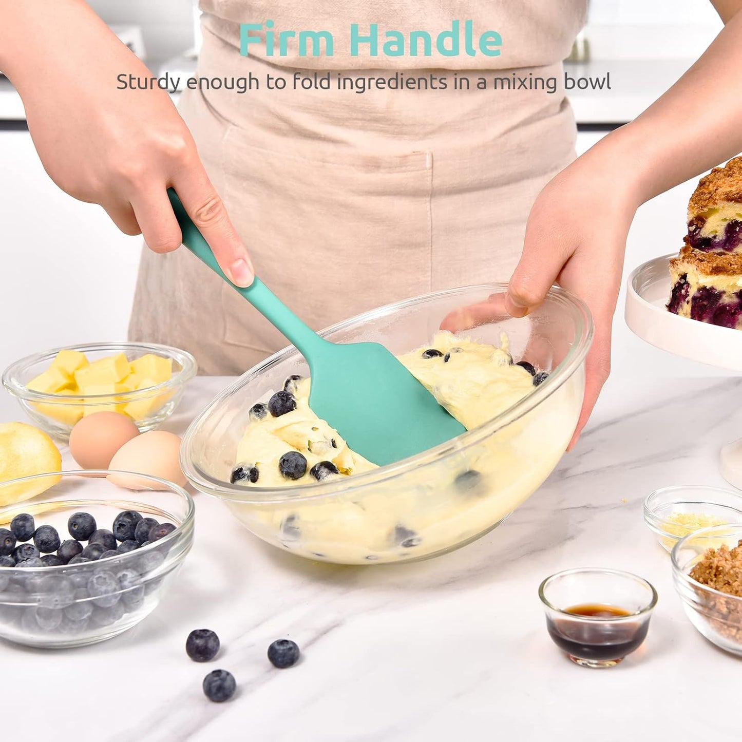 Heat Resistant Silicone Spatula Set: U-Taste 600ºF High Temp Seamless Food Grade Utensil, Flexible Rubber Silicon Kitchen Cooking Mixing Baking Scraper for Nonstick Cookware Set of 4 (Aqua Sky)