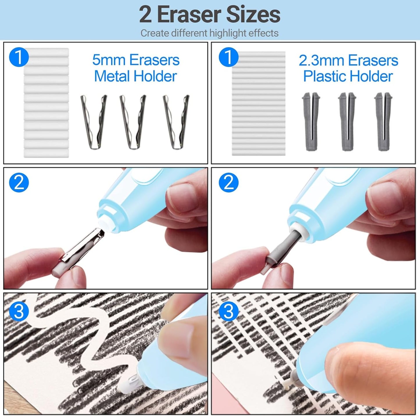 AFMAT EE04BL Electric Eraser, with 140 Refills, Rechargeable Pencil Eraser for Artist, Electric Erasers for Drafting, Drawing, Painting, Sketching, Architectural Plans, Detailer Tool-Light Blue