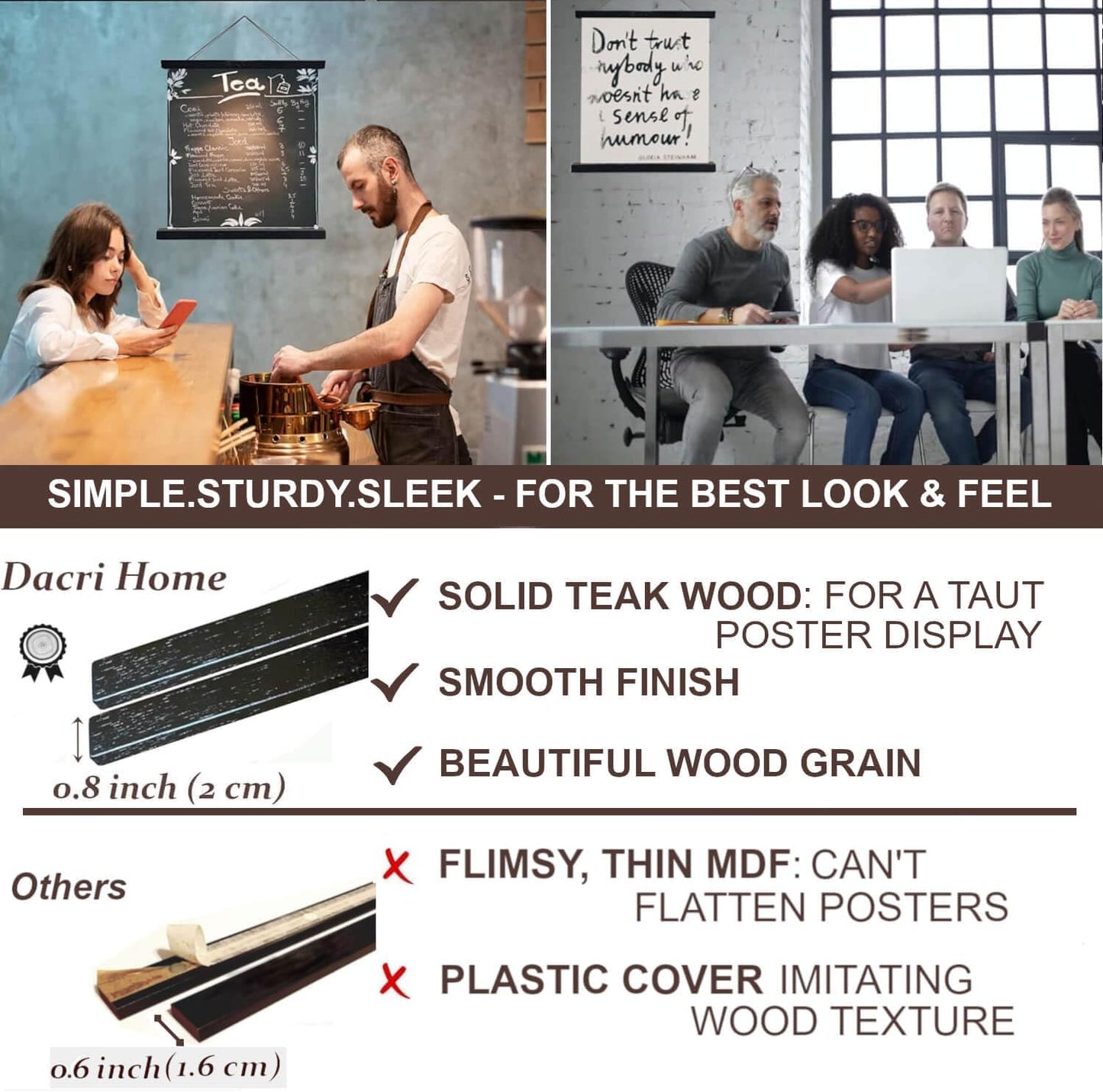 DACRI HOME 74" Magnetic Poster Hanger Frame - Sturdy Teak Wood Poster Frame, Strong Magnets for Safe Hanging Map Picture Print Scroll Wall Art 74x26 74x36 74x48 (74 Inch, Black)