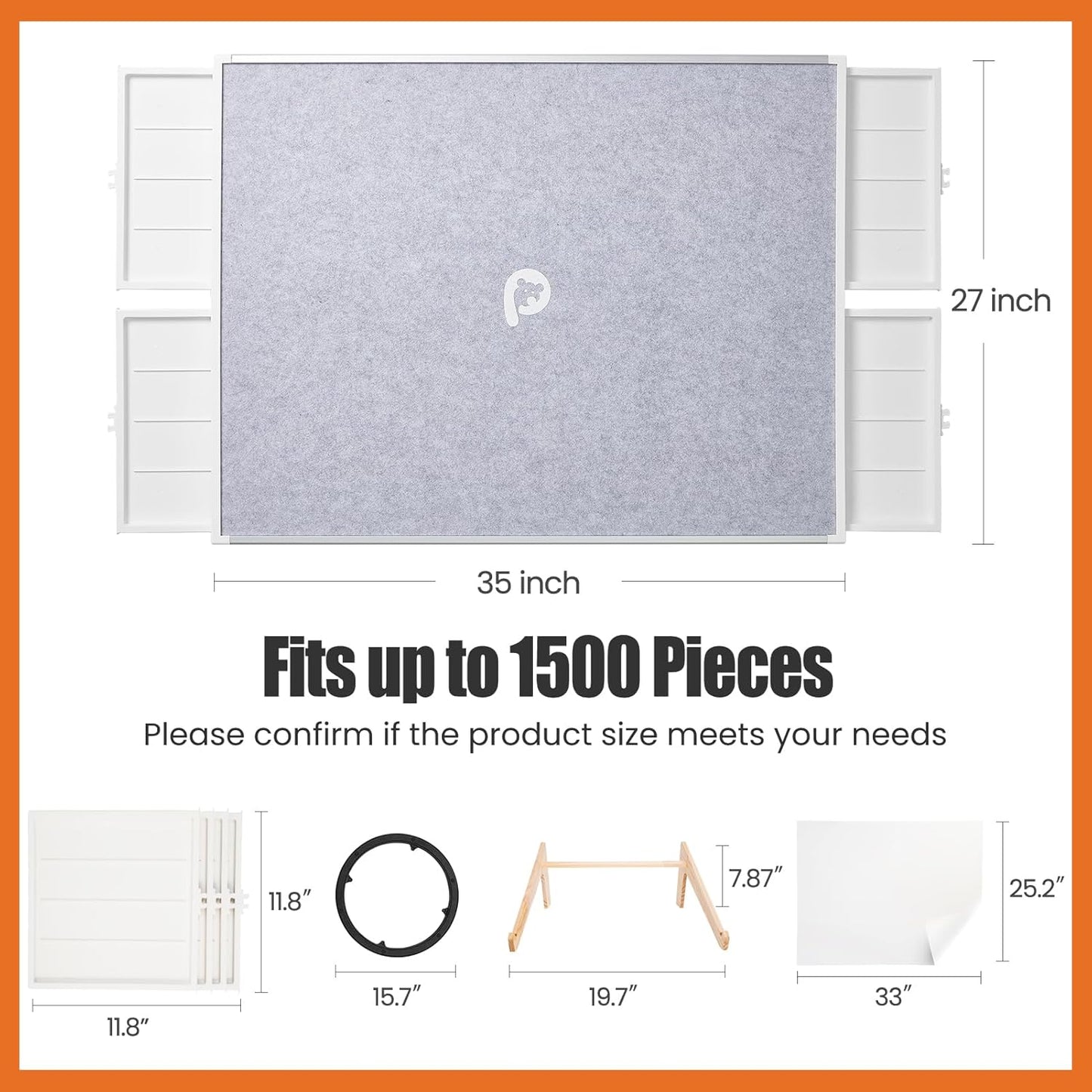 1500 Pieces Rotating Puzzle Board with Drawers and Cover, Dual-Sided Portable Jigsaw Puzzle Table,Tilt&Lazy Susan,Gift for mom Adults (Gray, 1500-piece)