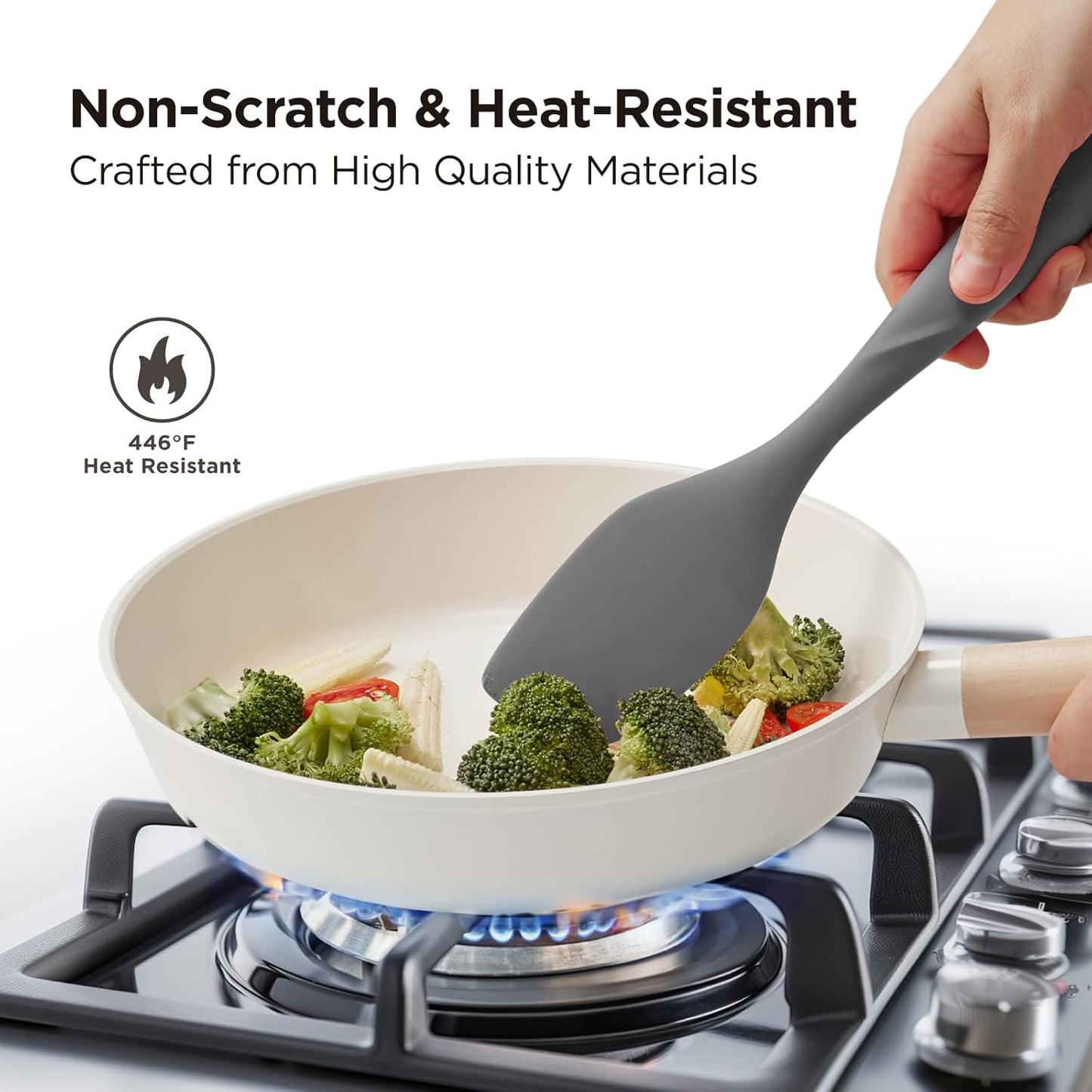 Kitchen Mama WaltzGrip Platinum Silicone Scraping Spatula: Heat Resistant, Seamless, Non Stick for Frying Pan Cookware, Safe, Flexible Bowl Scraper - Ideal for Mixing, Baking, Stirring (Metal Gray)