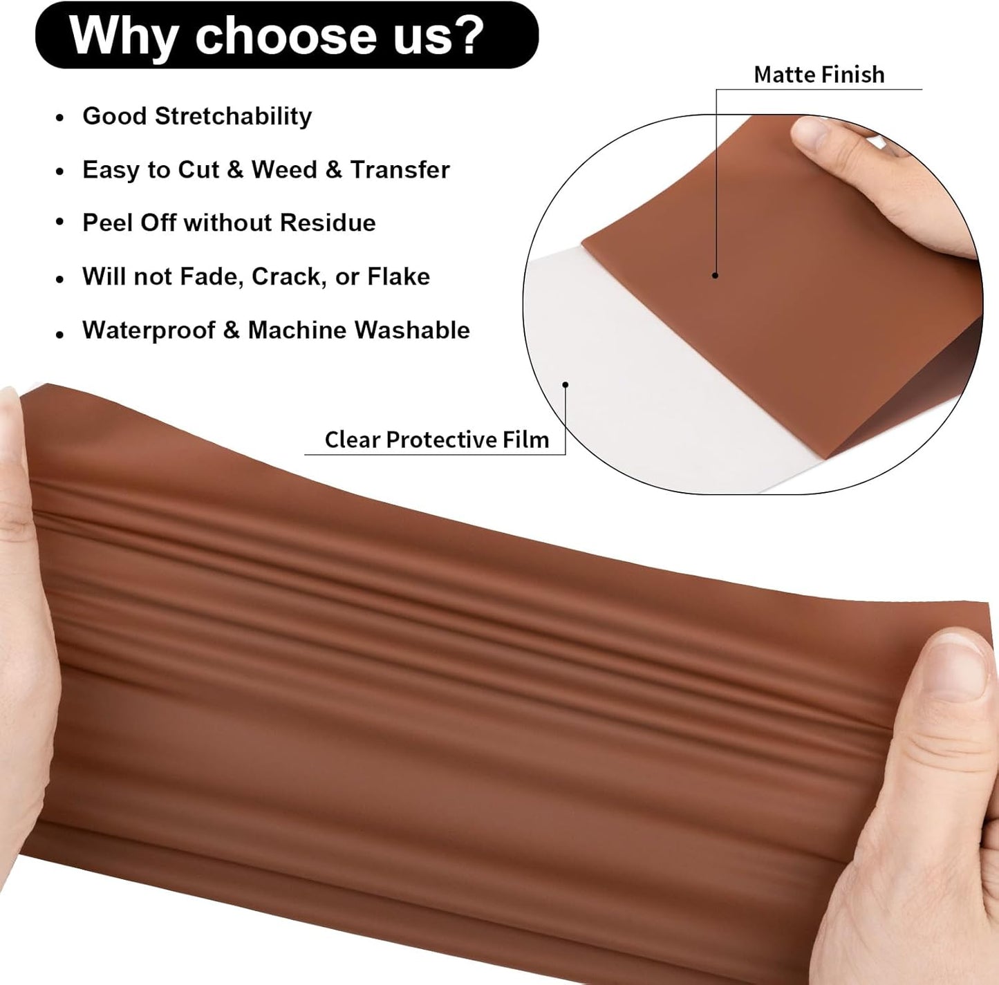 VINYL FROG Heat Transfer Vinyl Roll HTV Vinyl - 12" x5ft Chocolate Iron on Vinyl for T-Shirts, Heat Press Vinyl for DIY Craft Designs (Chocolate)