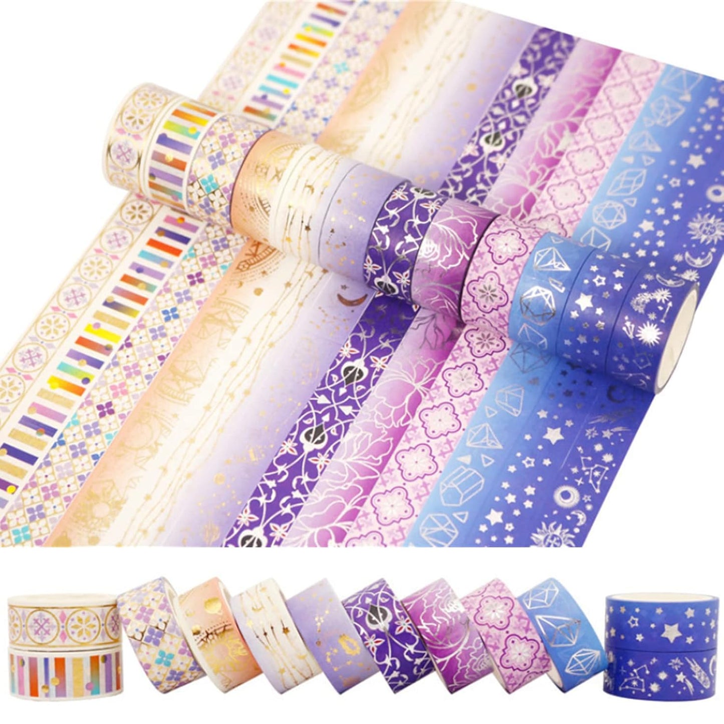 12 Rolls Galaxy Washi Tape Set Bronzing Starry Night Decorative Masking Tape for Scrapbooking, Bullet Journal, Planner, DIY Crafts, Gift Wrapping