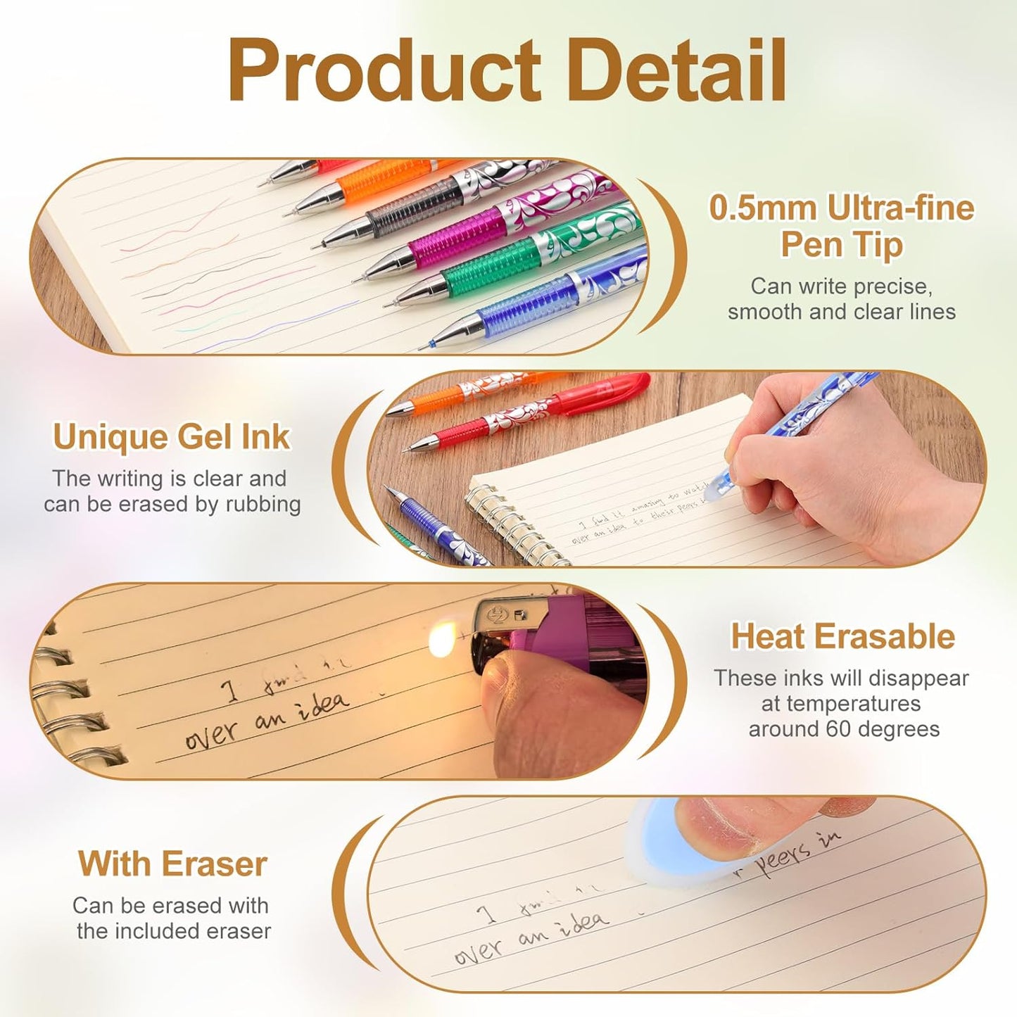 PATIKIL 2Pcs Erasable Gel Pens with 50 Refills & 2 Erasers, 0.5mm Heat Erasable Pens for Fabric Orange Ink Fabric Marking Pen for Sewing Quilting Planner Writing