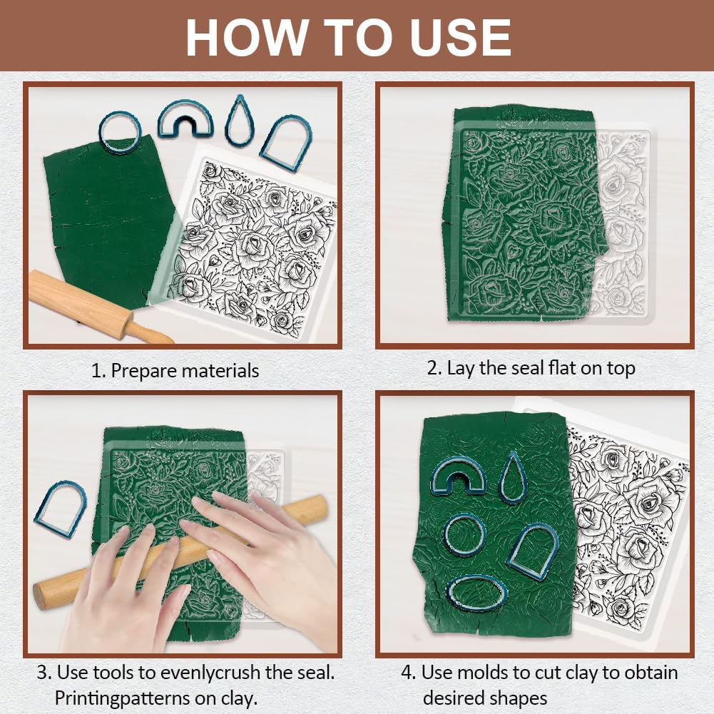 CHGCRAFT Polymer Clay Texture Sheets Rose Background Silicone Texture Stamp Sheets for Polymer Clay Texture Mat for Making Earrings Jewerly, Polymer Clay Earrings Tools, 5.5x5.5inch