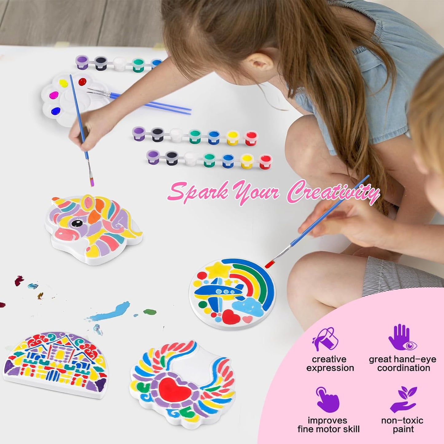 IFLOVE Paint Your Own Stepping Stones for Kids Craft Kits,Arts and Crafts for Kids Ages 4-8,5 Pack Painting Crafts for Girls Ages 8-12，Outdoor Toys Art Supplies Toddler Birthday Gift (Unicorn)