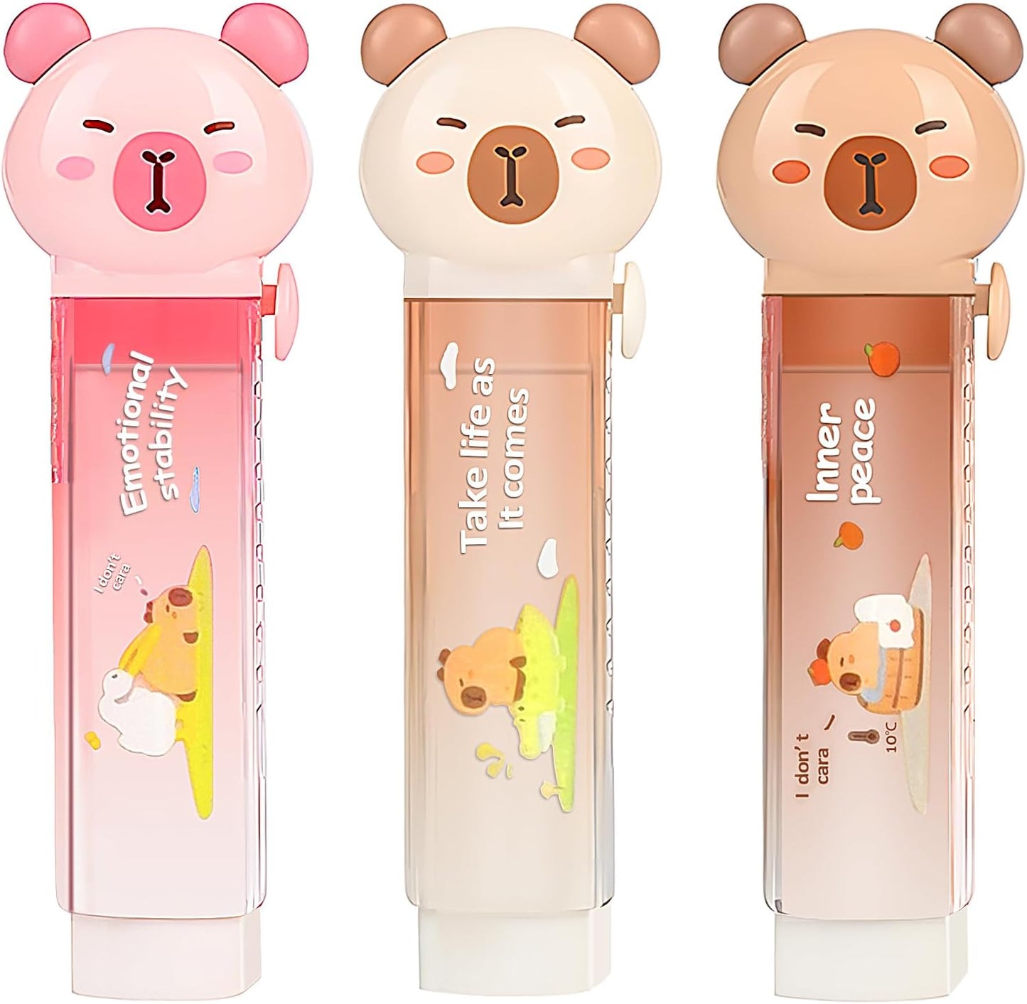 3Pcs Retractable Pencil Erasers, Cute Erasers,Kawaii Capybara Eraser,Suitable for School Home Office Supplies
