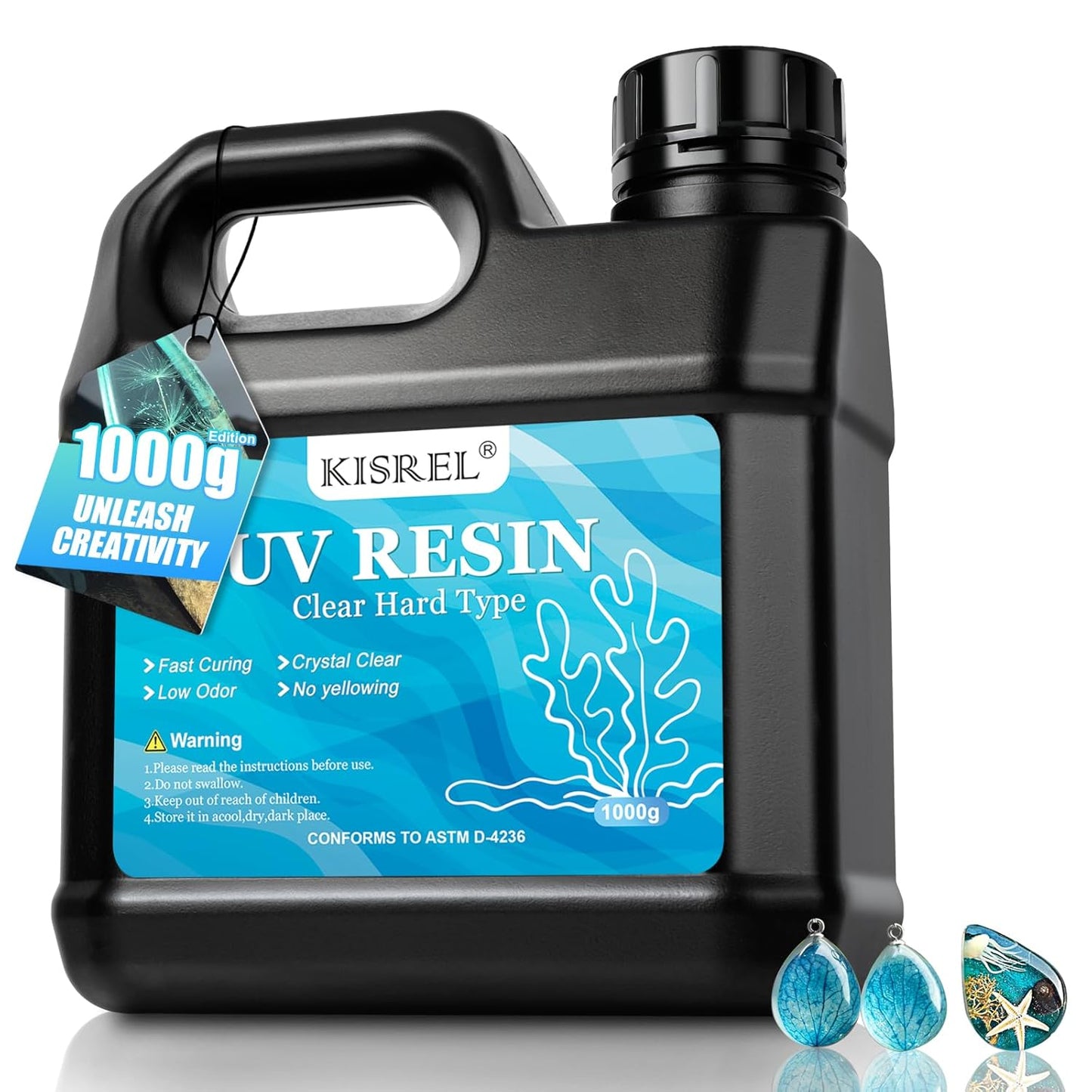 KISREL UV Resin 1000g-Upgraded UV Resin Kit, Hard Type Crystal Clear Ultraviolet Curing UV Epoxy Resin for Craft Jewelry Making