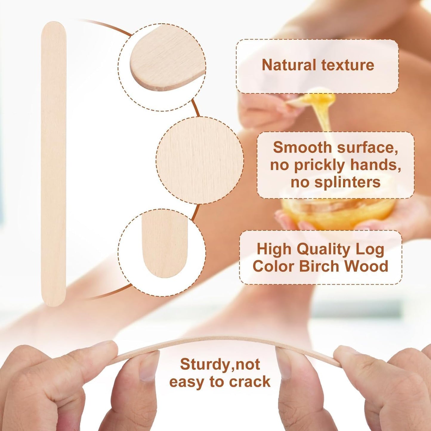 3000pcs 4.5" Wooden Craft Sticks, Popsicle Sticks for Waxing, Ice Cream Sticks, Wooden Sticks for Crafts, Hair Removal and Waxing Supplies, Creative Designs and Home Art Projects
