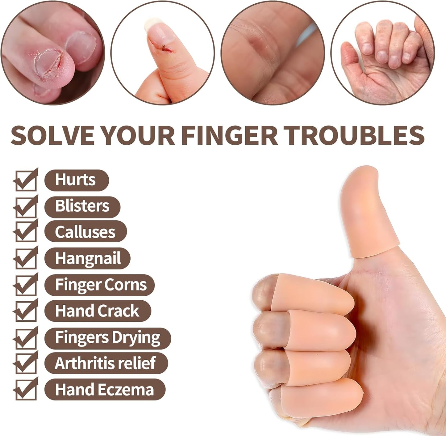 20PCS Silicone Finger Sleeve Thumb Guard, Finger Condom for Wounds Hand Eczema, Finger Arthritis, Thumb Bandage Injury Prevention Gloves Thumb Glove Protector 2 Sizes Gel Finger Support Cots(Nude)