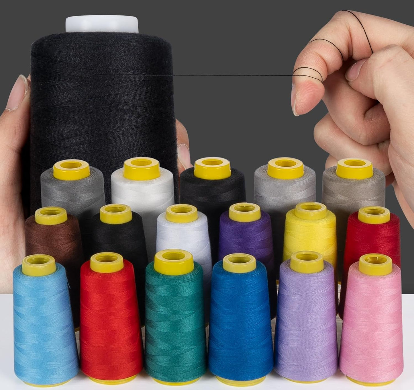 Serger Thread 4 Cones 3000 Yards Each Spool All Purpose Polyester Thread 40S/2 for Sewing, Serger, Overlock, Quilting, Piecing - Black, HY1256