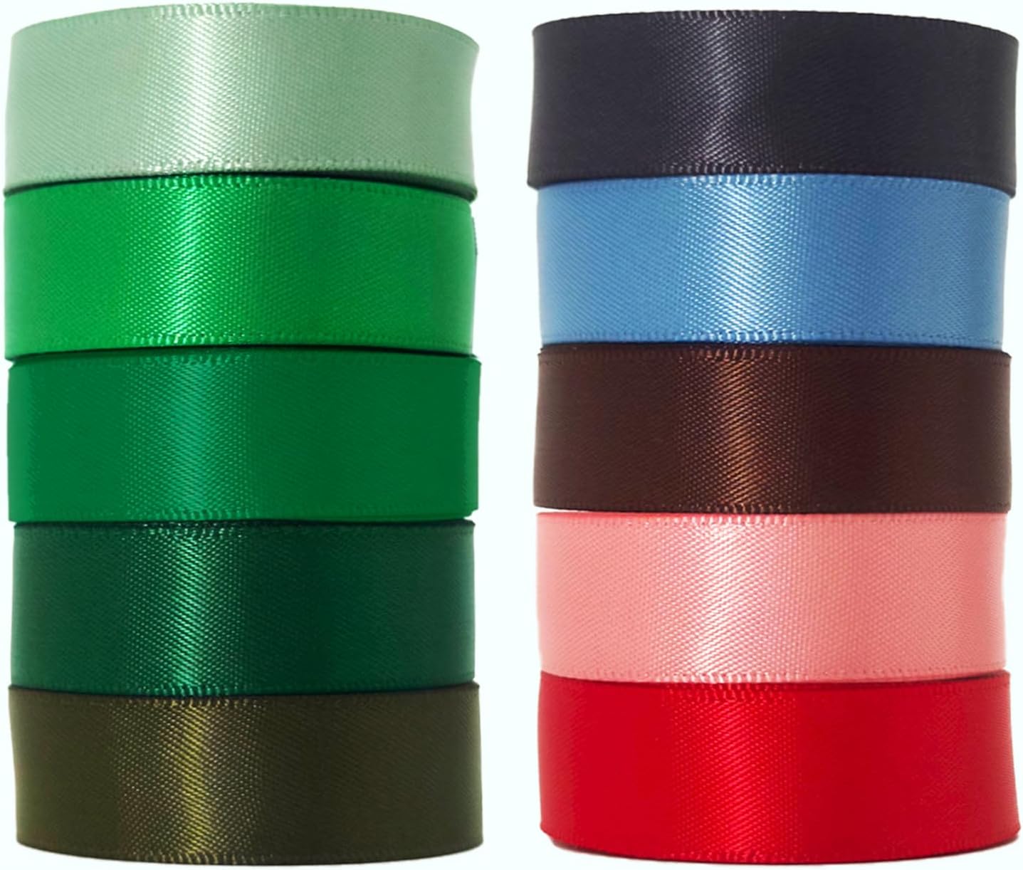 5/8 Inch Assorted Satin Ribbon Set, 50 Yards Double Faced Pack, Into The Forest 10 Colored Green Ribbon Bulk for Gift Wrapping, Crafts, Flower Bouquet, Eco Environment, Earthy Day, Forest Wedding