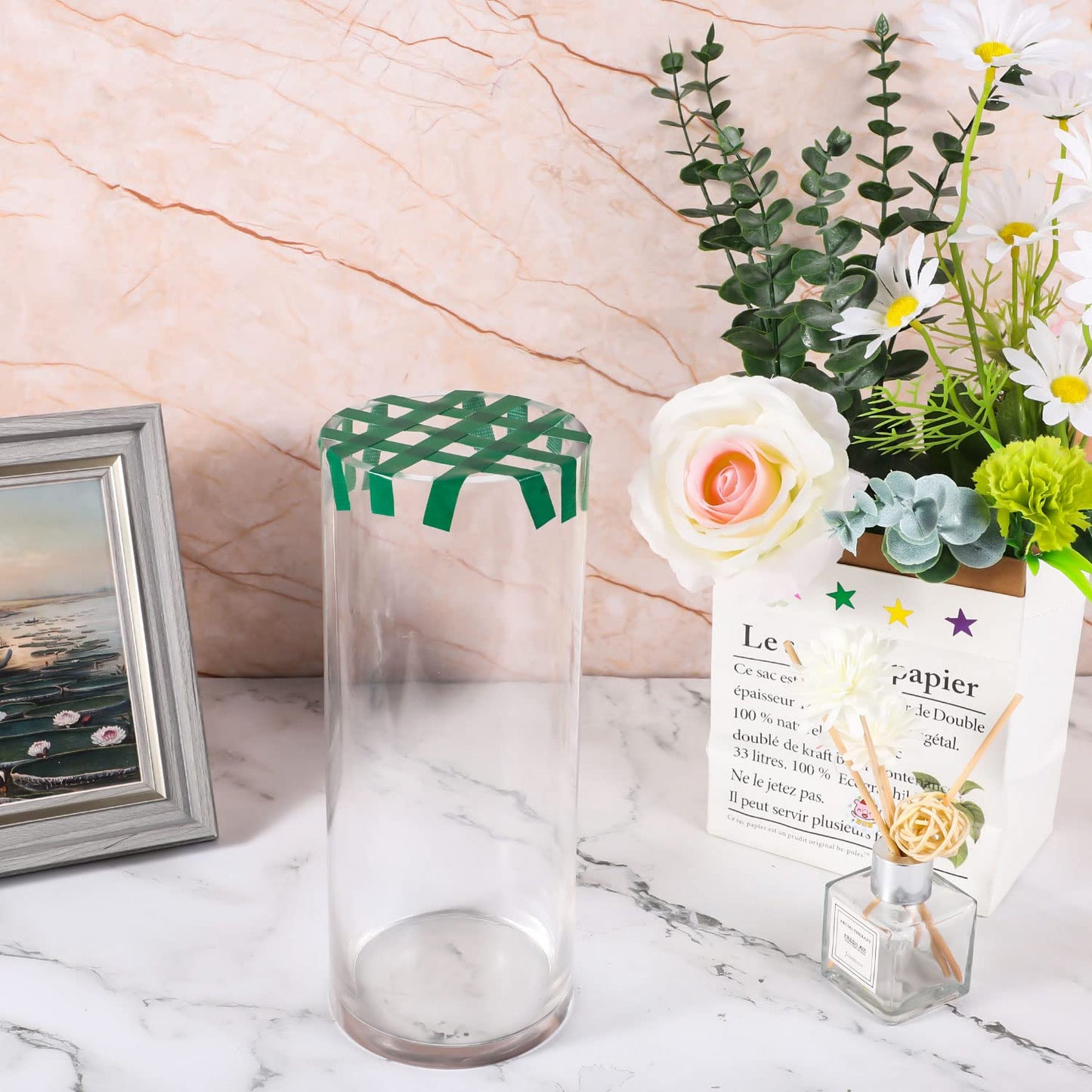 Prudiut 2 Roll Green Floral Tape Waterproof Florist Tape, 1/4In Wide Flower Wrap Tape Floral Tape for Fresh Flower Bouquet Wrap Flower Arrangements Crafts (100Ft/33Yd)