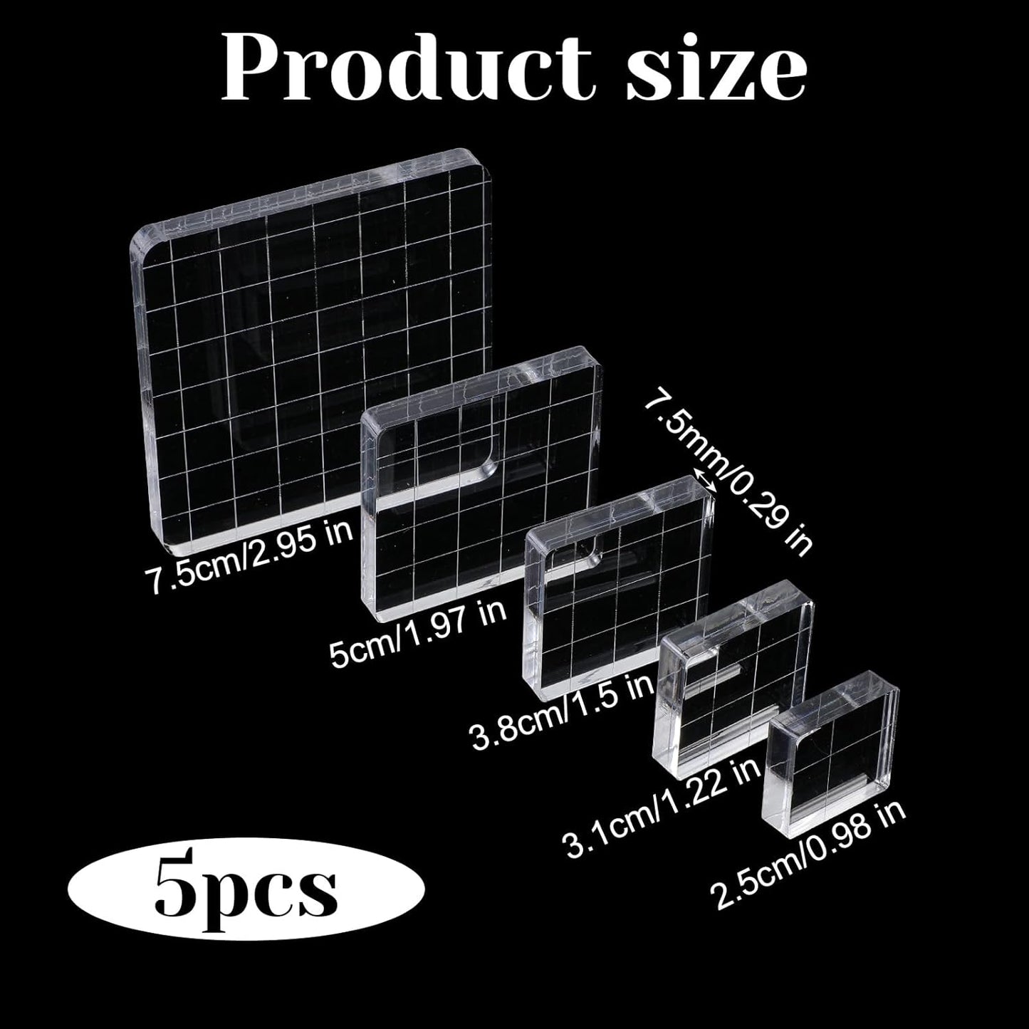 5pcs Acrylic Stamp Block, Acrylic Blocks for Stamping with Grid Lines, Assorted Sizes Stamp Block for DIY Crafts Scrapbooking Card Making Ornaments Stamping Projects