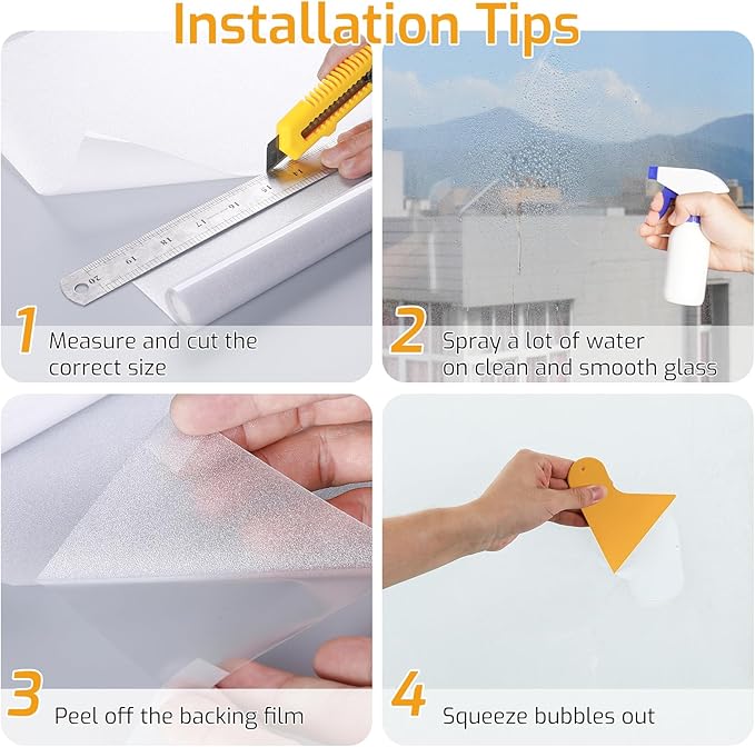 LUTE Window Privacy Film, Frosted Glass Window Film, Static Cling Heat Control Frosting Glass Sticker Removable, Non-Adhesive Opaque Covering for Bathroom Home Office Door (White, 35.4" x 157.4")