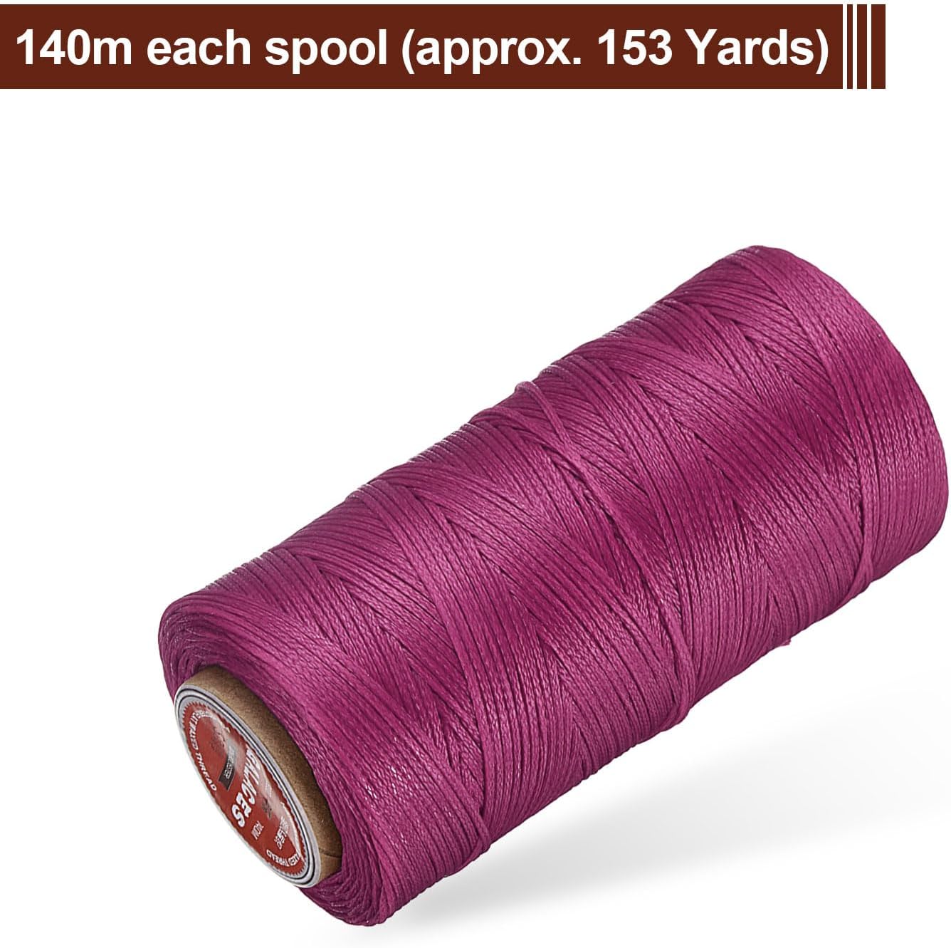 uxcell Flat Leather Sewing Waxed Thread, 140m / 153 Yards Polyester Wax String, 300D Wax Stitching Cord for Leather Crafts, Bookbinding, Bracelets Braided, Reddish Purple